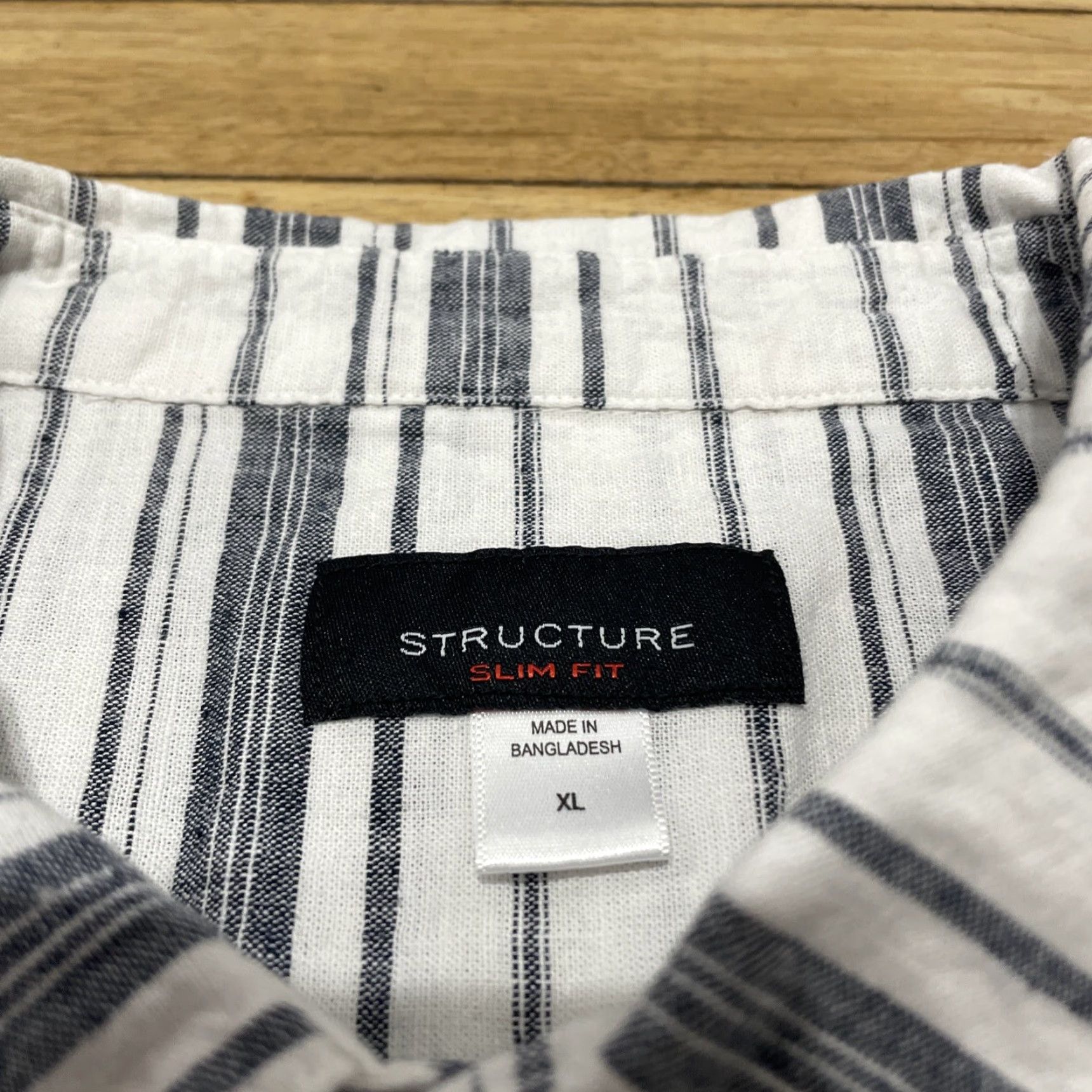 Nautica VINTAGE Structure Linen Button Shirt Men XL Slim Fit Gray White Striped Preppy Nautical Shirt Mens Slim Fit Linen Button-Up Shirt Size US XL / EU 56 / 4 - 6 Thumbnail