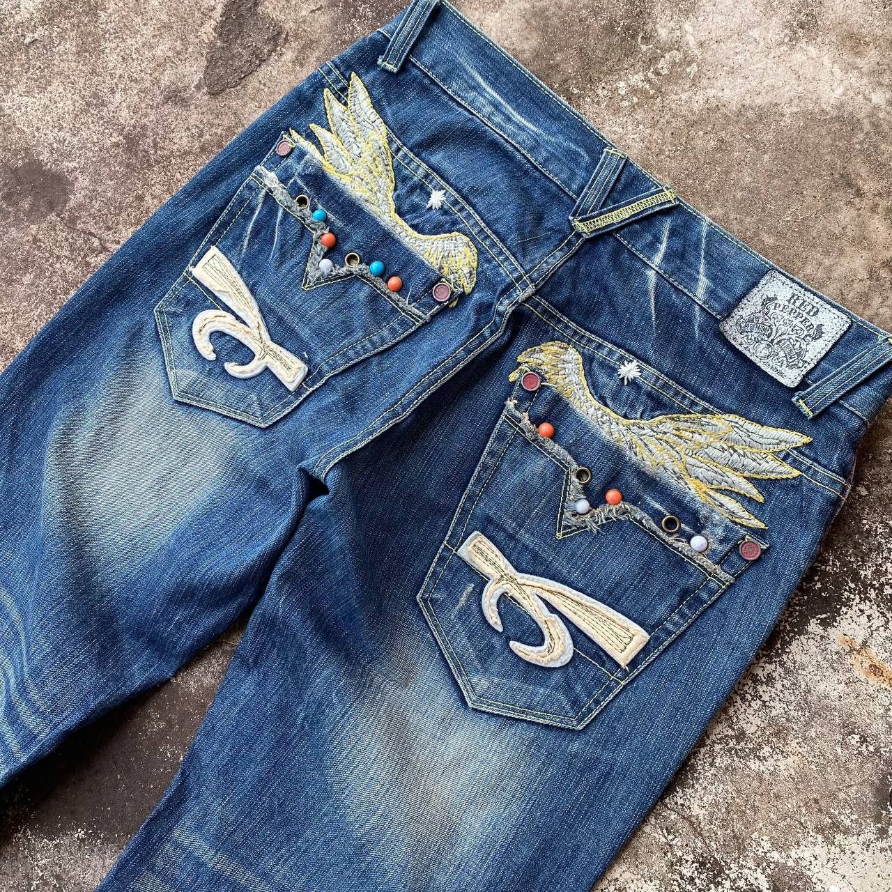 Japanese Brand × Le Grande Bleu (L.G.B.) × Tornado Mart A BEAUTIFUL FLARE DENIM RED PEPPER GOLD LABEL EAGLE WING Size US 31 - 2 Thumbnail