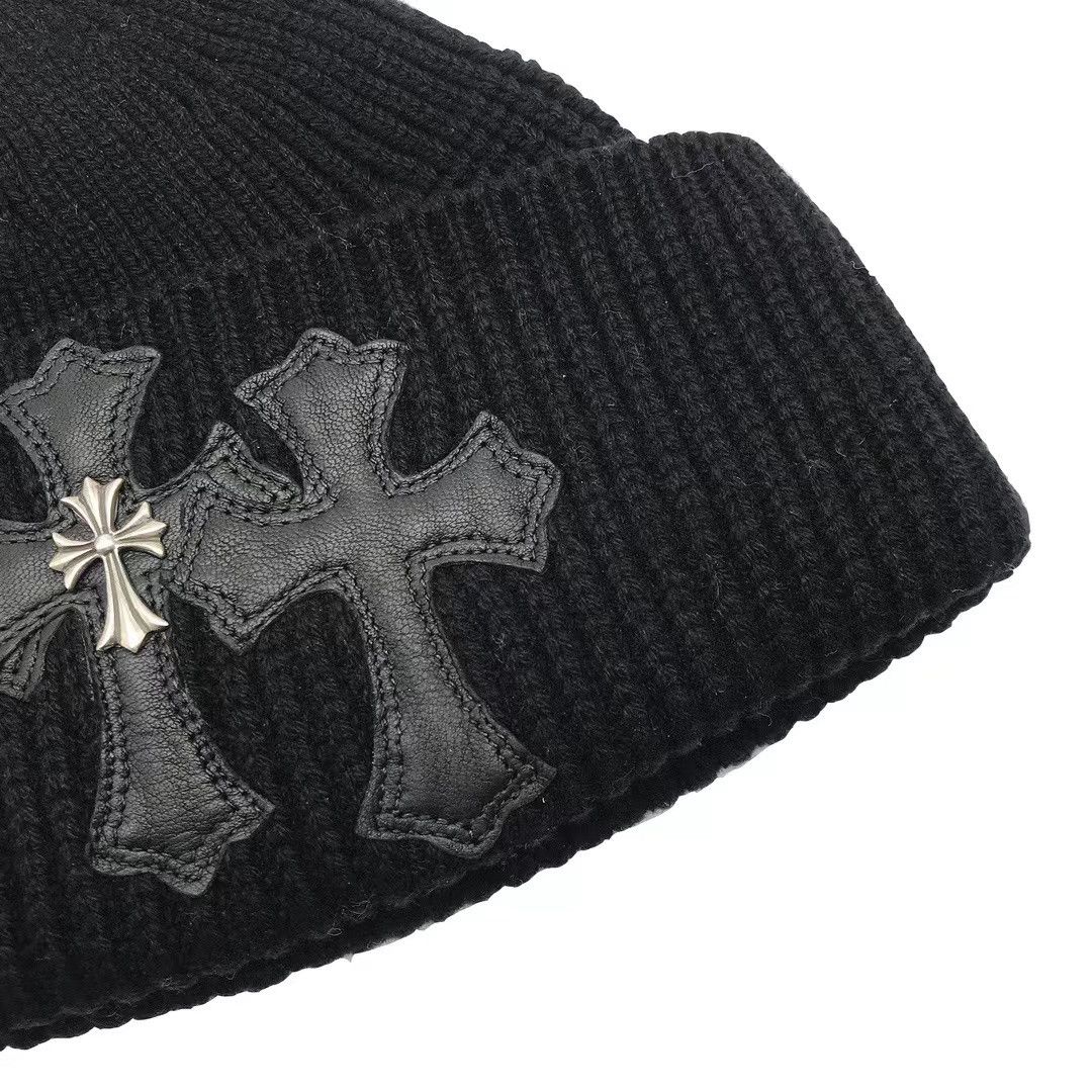 Chrome Hearts Chrome Hearts Cashmere Black Triple Cross Patch Beanie Size ONE SIZE - 3 Thumbnail