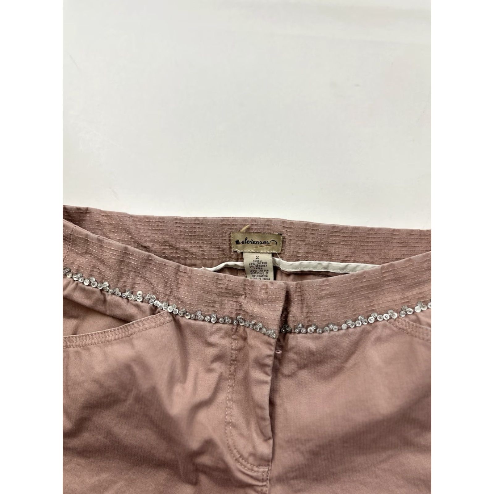 Anthropologie VINTAGE Anthropologie Elevenses Pants Women’s 2 Pink Canvas Beaded Embellishment Wide-Leg Ankle Pockets Spandex Cotton Bohemian Y2K City Size 26" / US 2 / IT 38 - 3 Thumbnail