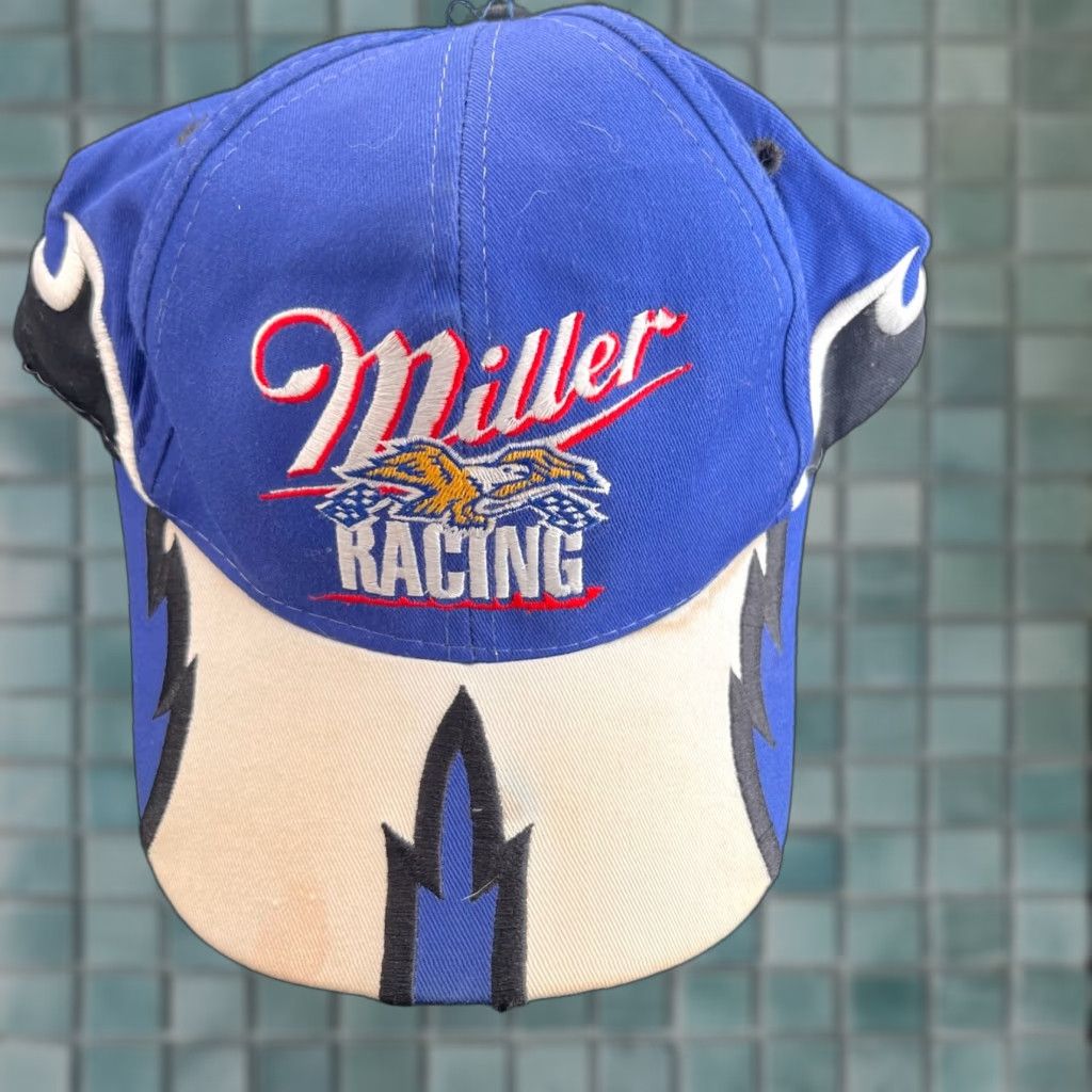 Vintage VINTAGE Miller Racing Hat Adult One Size Blue Snap Back Shark Tooth 1995 80s 90s Beer Men Mens Size ONE SIZE - 1 Thumbnail