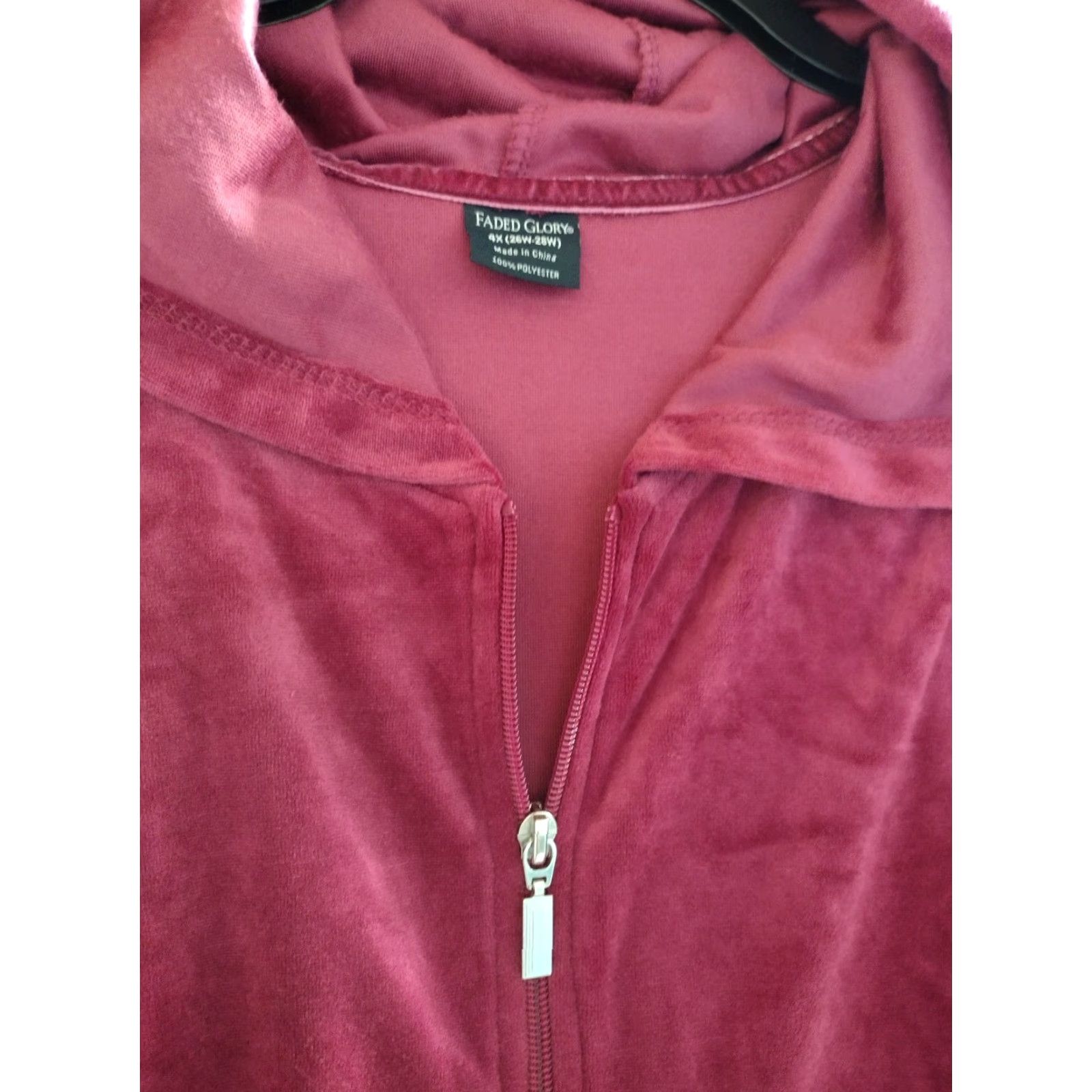 Faded Glory Faded Glory Hooded Jumpsuit Jacket 4X Plus Size Pink Dark Pink Zip Hooded Casual Women Jacket Coat Size 40" / US 18 - 3 Thumbnail