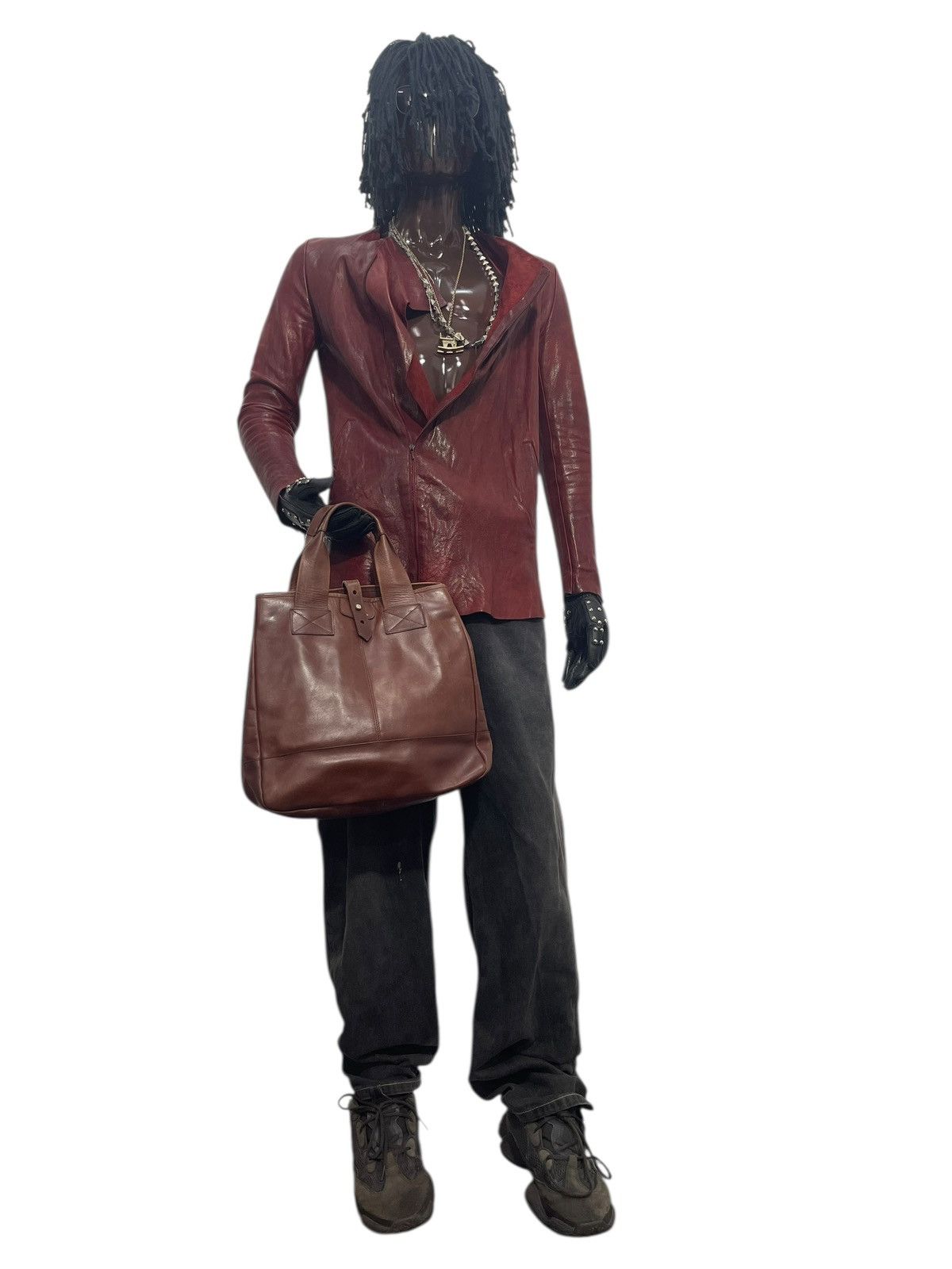 Leather Full Leather Patina Vtg Message Japan Tote Bag 2🟩1 Size ONE SIZE - 2 Thumbnail