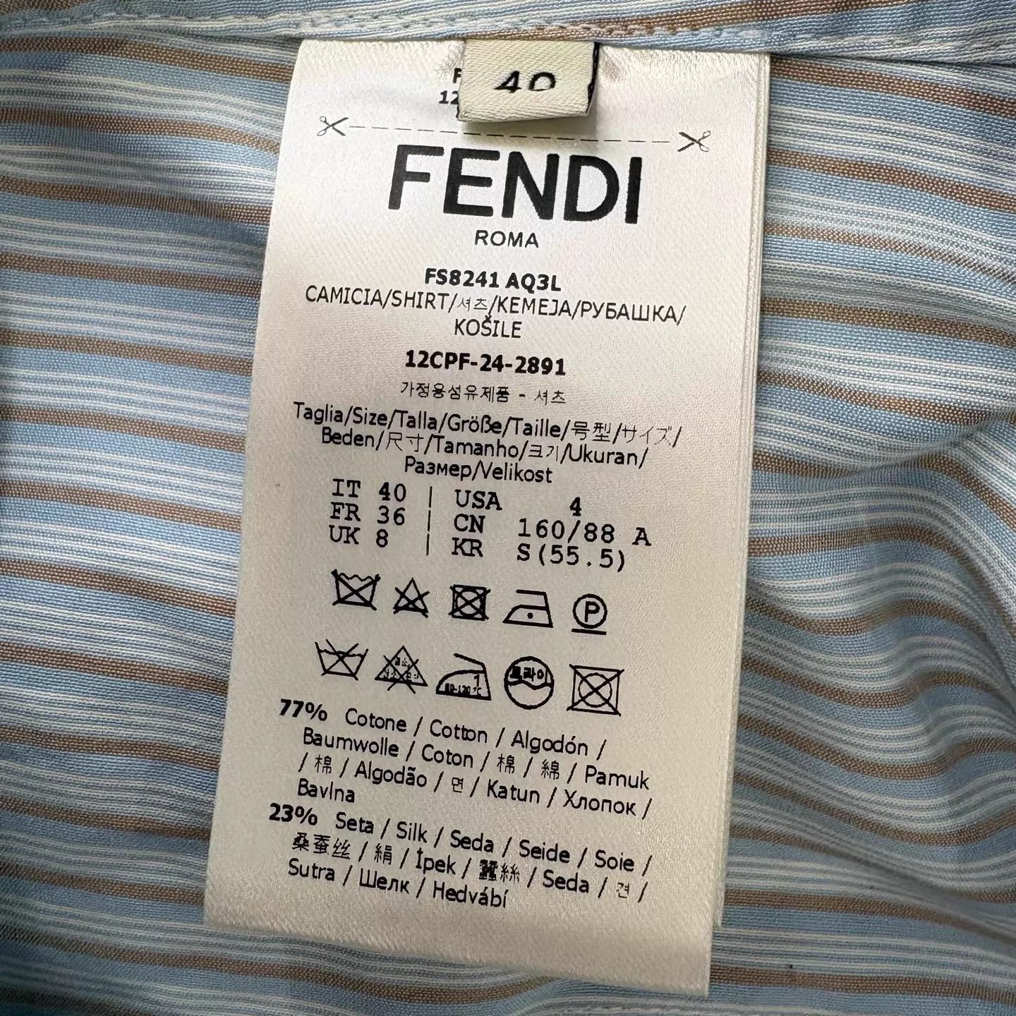 Fendi FENDI SS25 Women's Light Blue Stripe Embroidered Logo Shirt Size S / US 4 / IT 40 - 4 Thumbnail