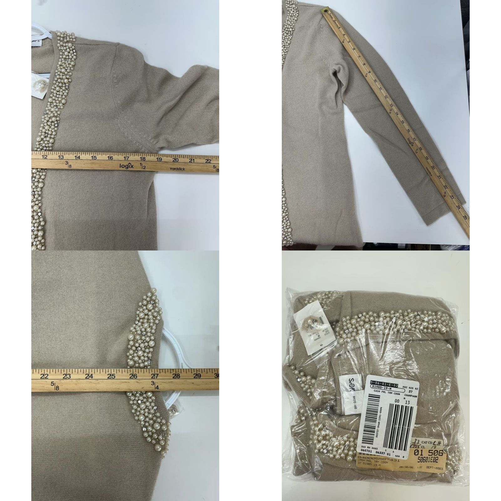 Bloomingdale's Bloomingdale's Womens Cardigan M Ivory Cashmere Embellished NWT Knit Crew Neck Beaded Rhinestone Buttons 90s Classic Preppy All Seasons Regular Womens Size M / US 6-8 / IT 42-44 - 8 Thumbnail