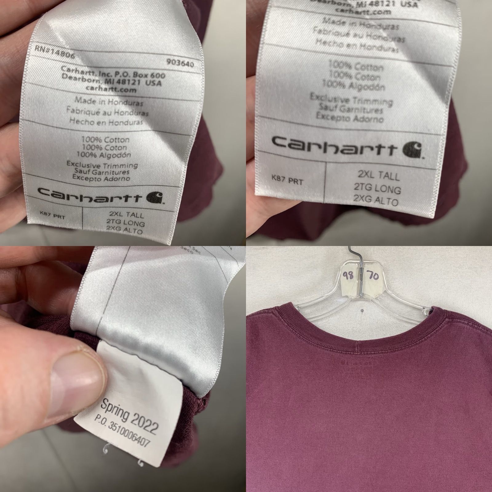 Carhartt Carhartt 2XLT TALL Short Sleeve T-Shirt Mens Crew Neck Cotton All Seasons Loose Fit Logo Port Wine Vintage No Size US XXL / EU 58 / 5 - 8 Thumbnail