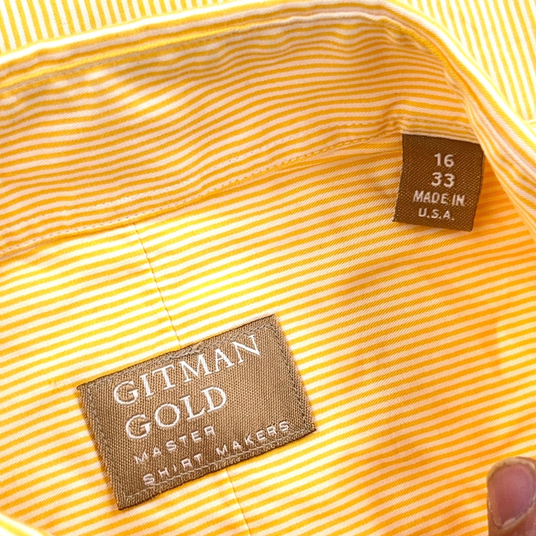 Vintage Gitman Bros Gold Shirt Men L Yellow Striped Button Up Dress Made USA Size 42R - 4 Thumbnail