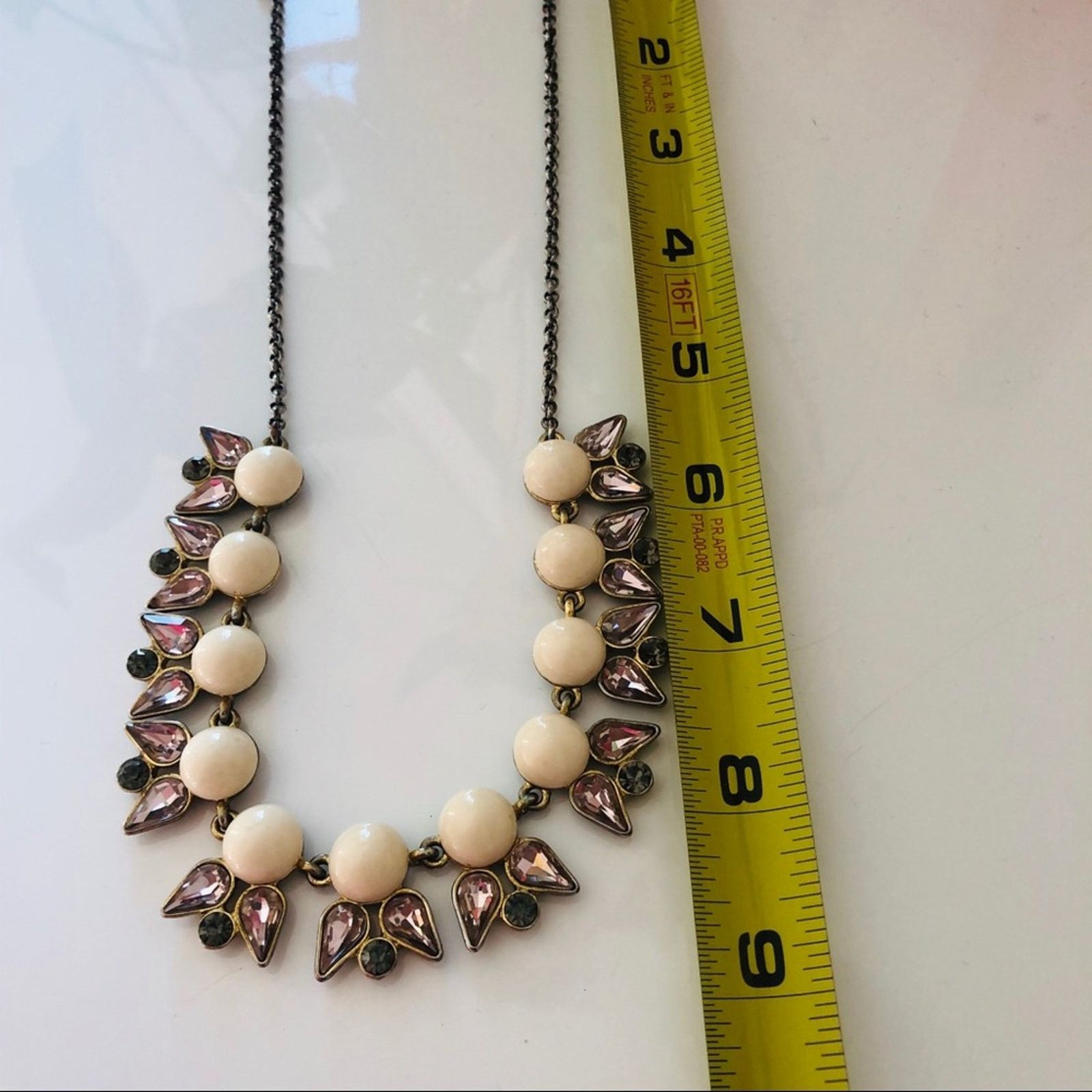J.Crew J CREW Silver Jewel White Enamel Circle Statement Necklace Size ONE SIZE - 8 Thumbnail