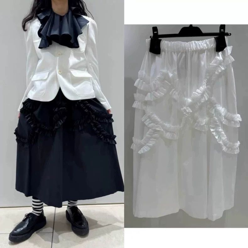 Comme des Garcons CDG Noir Cotton Ruffle Midi Skirt - dmc Size US 30 / EU 46 - 1 Thumbnail