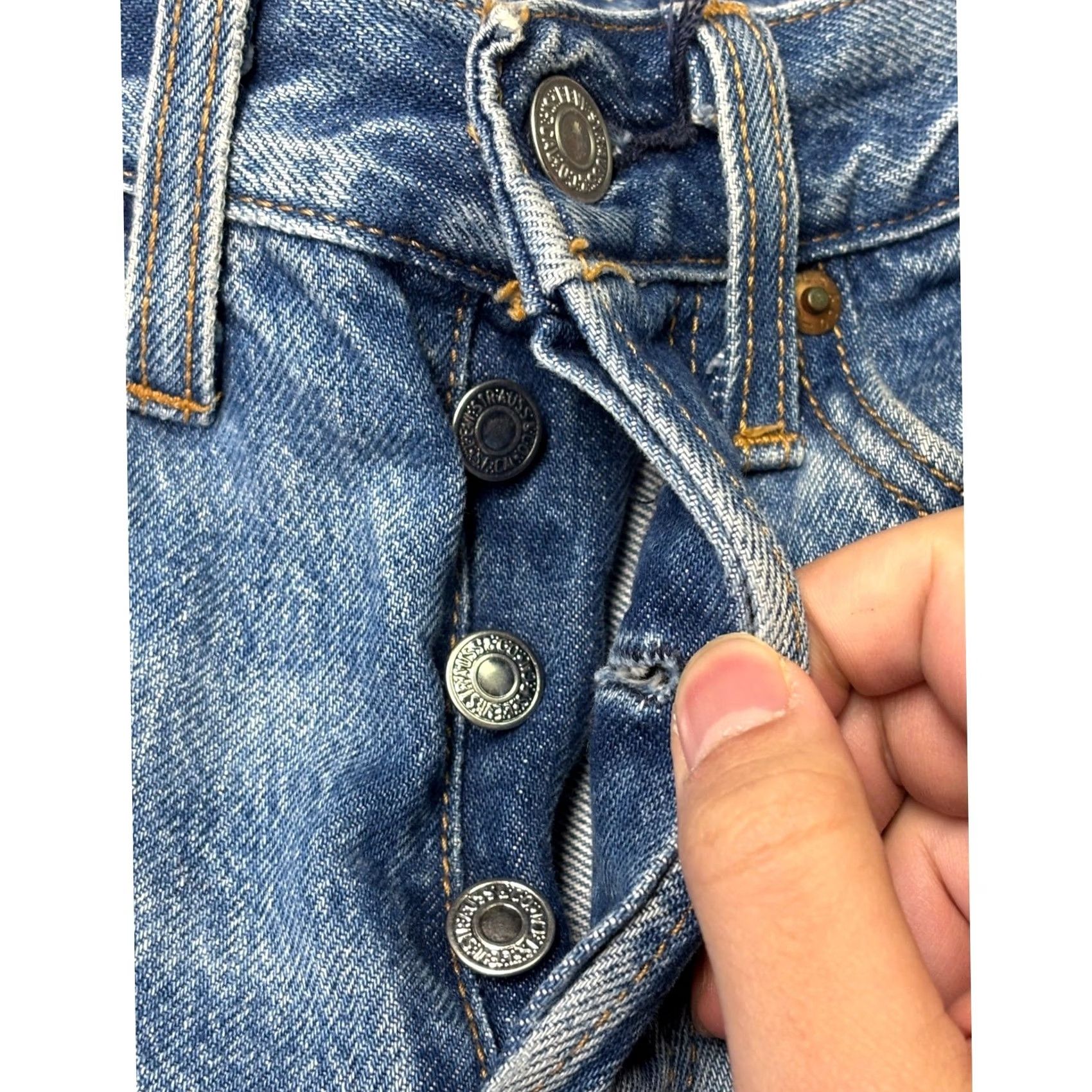 Levi's VINTAGE Levis Premium Wedgie Straight Jeans Blue Distressed Raw Hem Womens 24X27 Size 42" / US 20 - 3 Thumbnail
