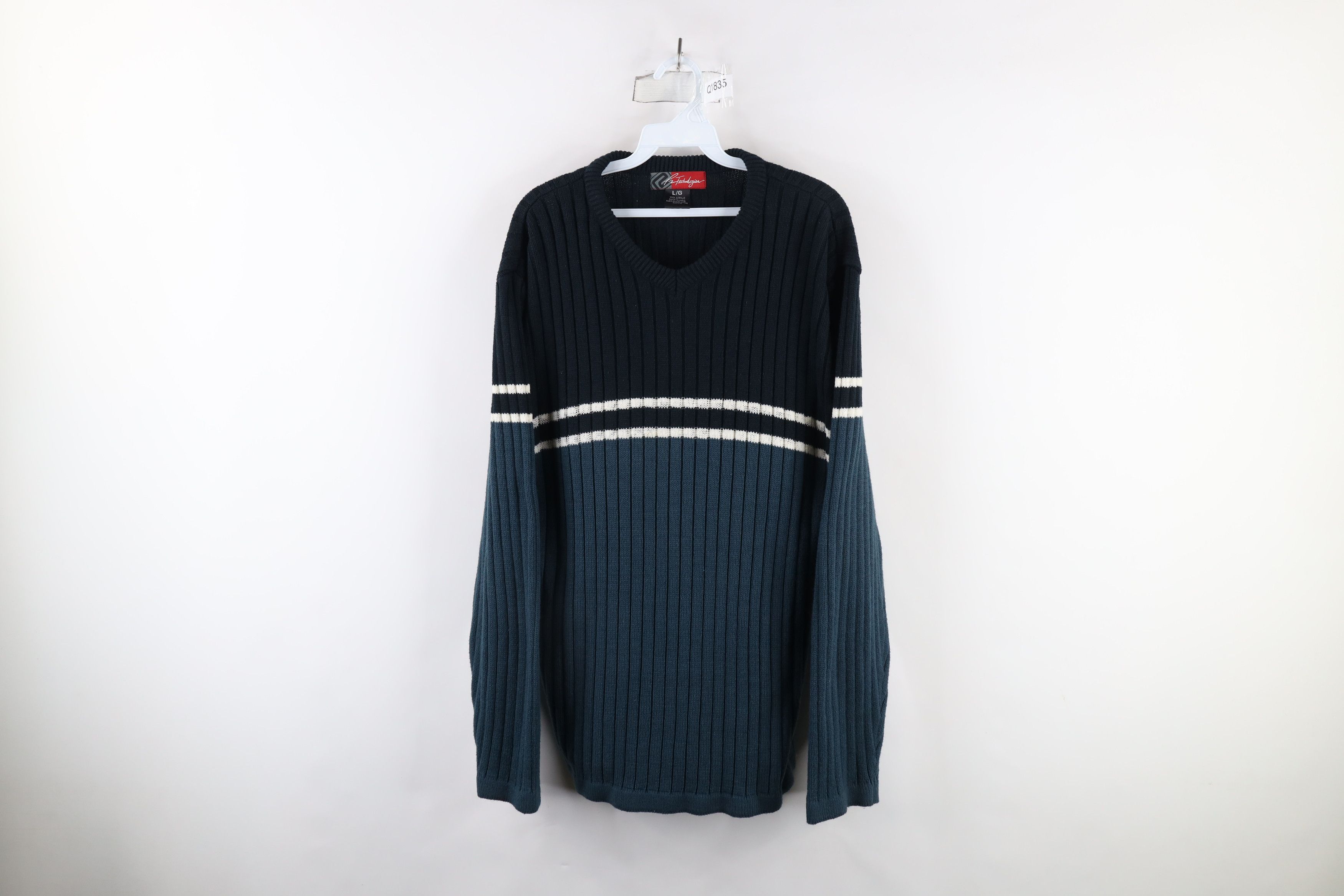 Vintage Vintage 90s Streetwear Chunky Ribbed Knit V-Neck Sweater Size US L / EU 52-54 / 3 - 1 Thumbnail