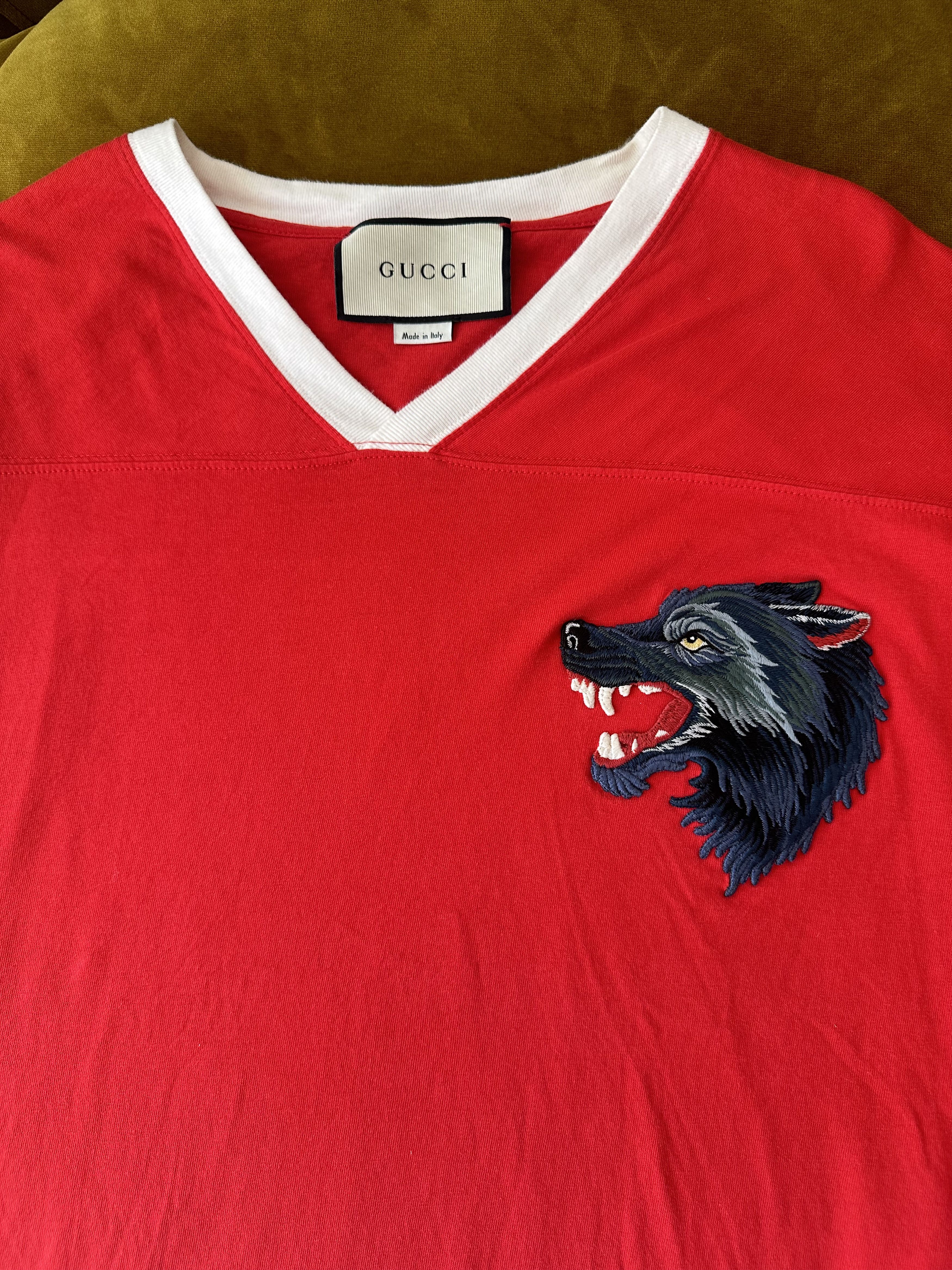 Gucci Gucci Stripe T-shirt With Embroidered Wolf Head Size US M / EU 48-50 / 2 - 2 Thumbnail