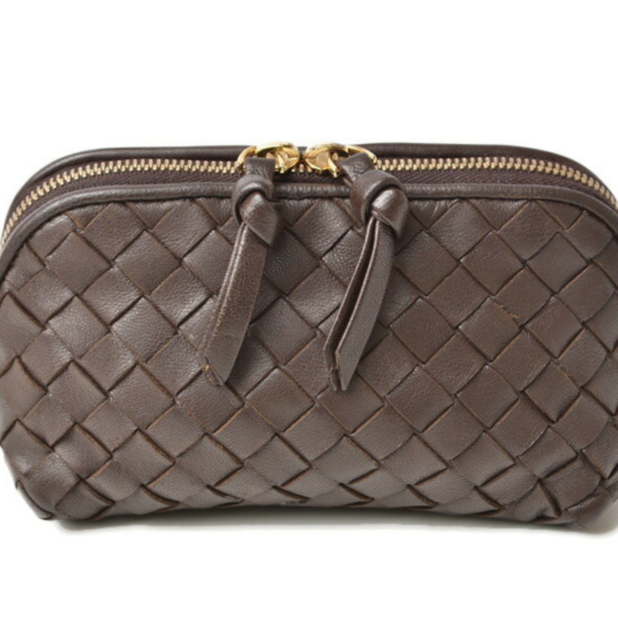 image of Bottega Veneta Mimi Pouch Bottega Veneta Intrecciato Nappa Dark Brown 132533, Women's