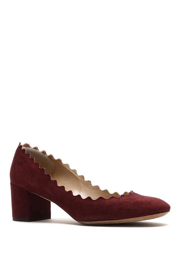 Chloe Lauren Scalloped Pumps Burgundy- Worn Twice! Size US 8.5 / IT 38.5 - 1 Thumbnail