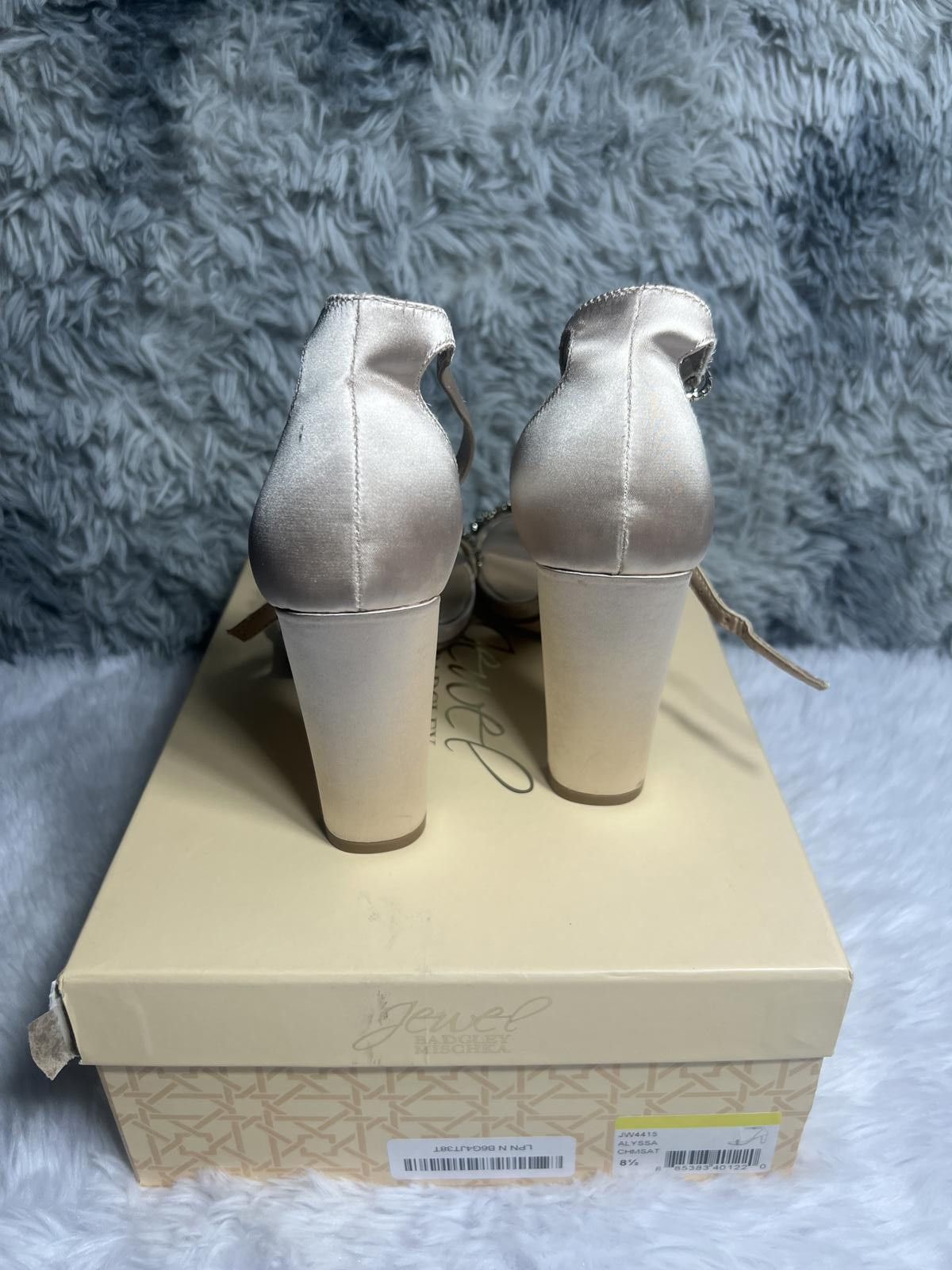 Other Jewel Badgley Mischka Satin Ankle Strap Heels with Rhineston Size US 8.5 / IT 38.5 - 4 Thumbnail