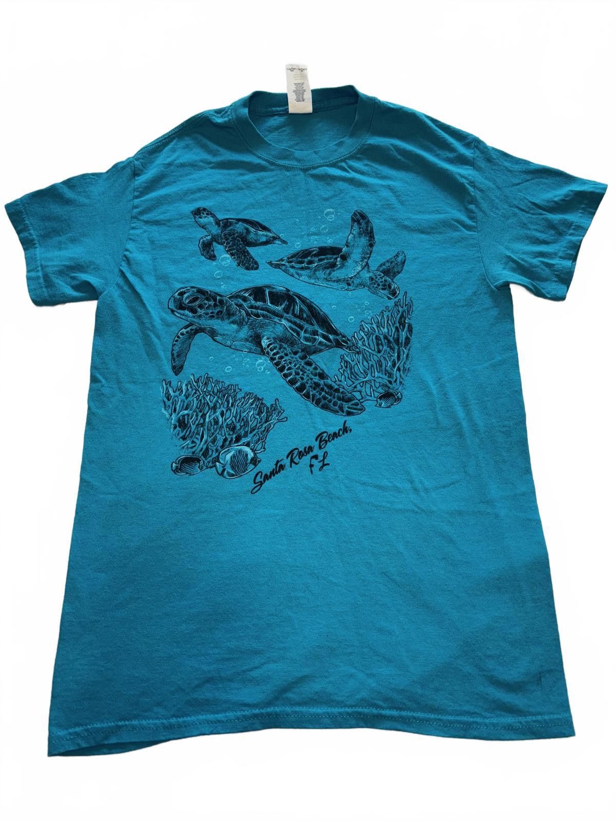 Gildan Retro Santa Rosa Beach Tee - Aquatic Sea Turtle Design Size US S / EU 44-46 / 1 - 1 Thumbnail