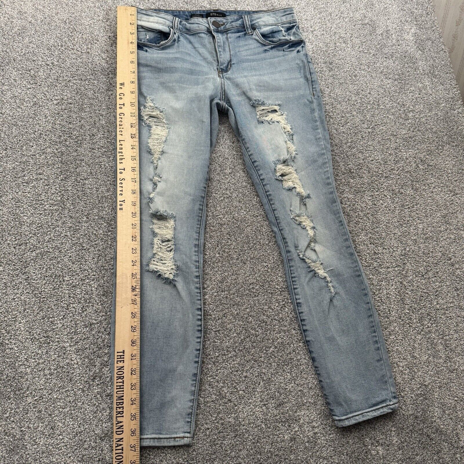 Other STS Blue Distressed Ankle Skinny Jeans Womens 31 Mid Rise Size 31" - 3 Thumbnail