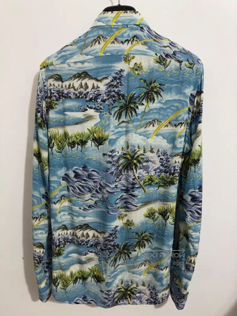 Saint Laurent Paris Saint Laurent Paris Viscose Sky Blue Palm Tree Wave Shirt Size XS / US 0-2 / IT 36-38 - 2 Thumbnail