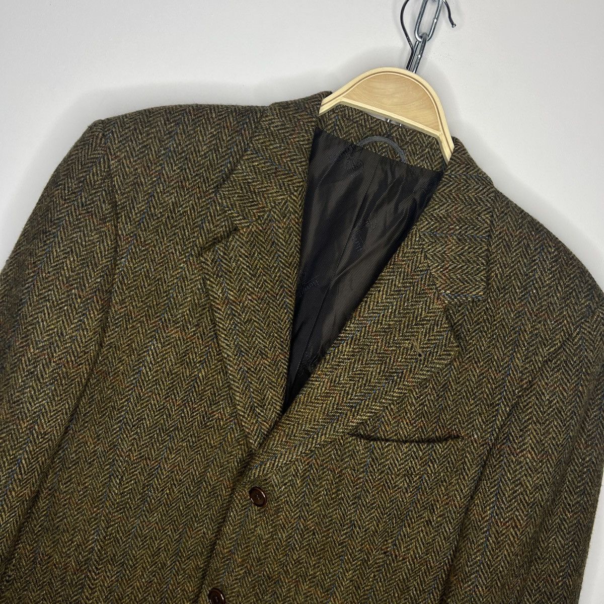 Designer × Harris Tweed × Vintage Vtg Harris Tweed Khaki Green Coat WOOL Jacket Blazer 40 R Size 40R - 4 Thumbnail
