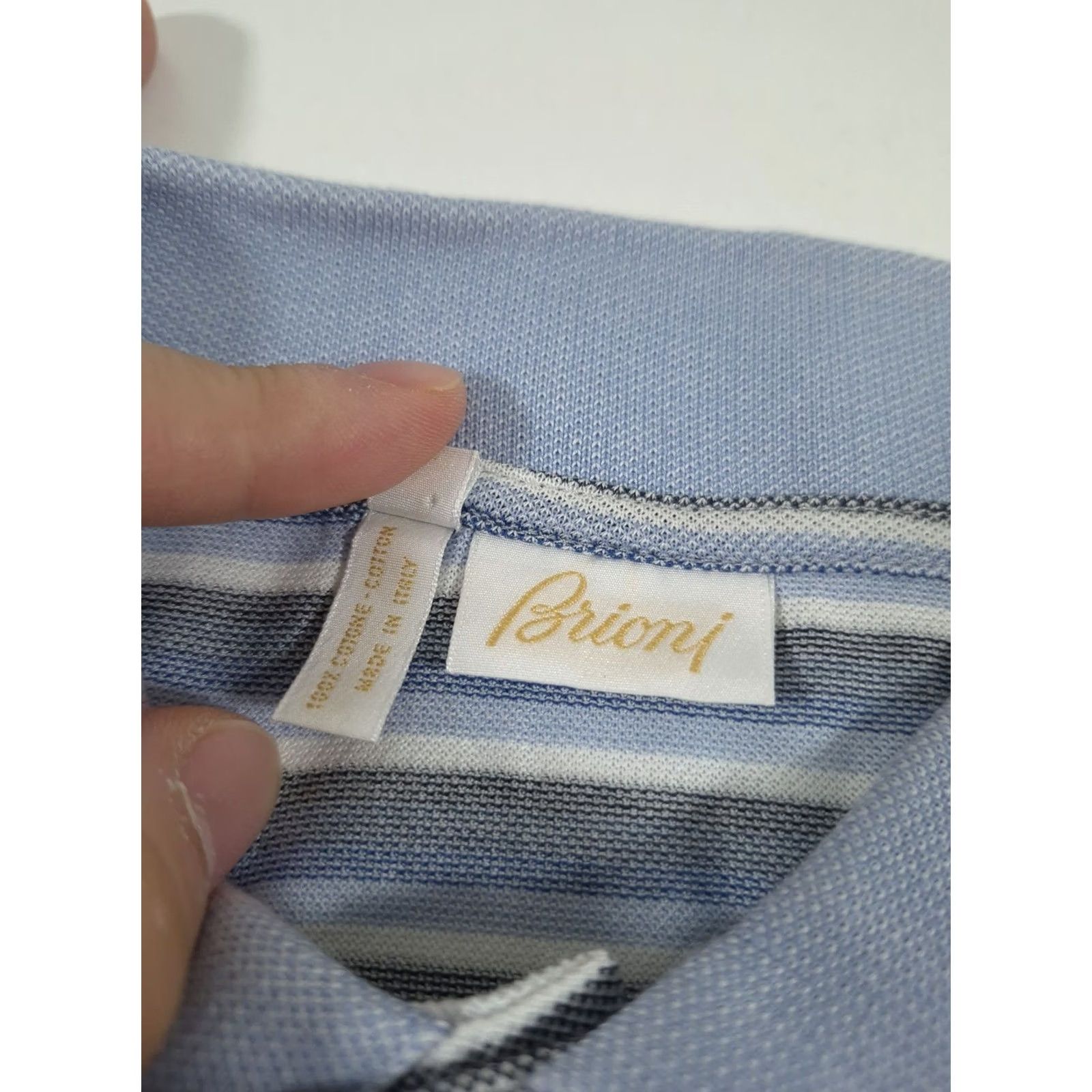 Brioni Brioni Polo Shirt L Blue Striped 100% Cotton Knit Casual Italy Short Sleeve Mens Size US L / EU 52-54 / 3 - 4 Thumbnail