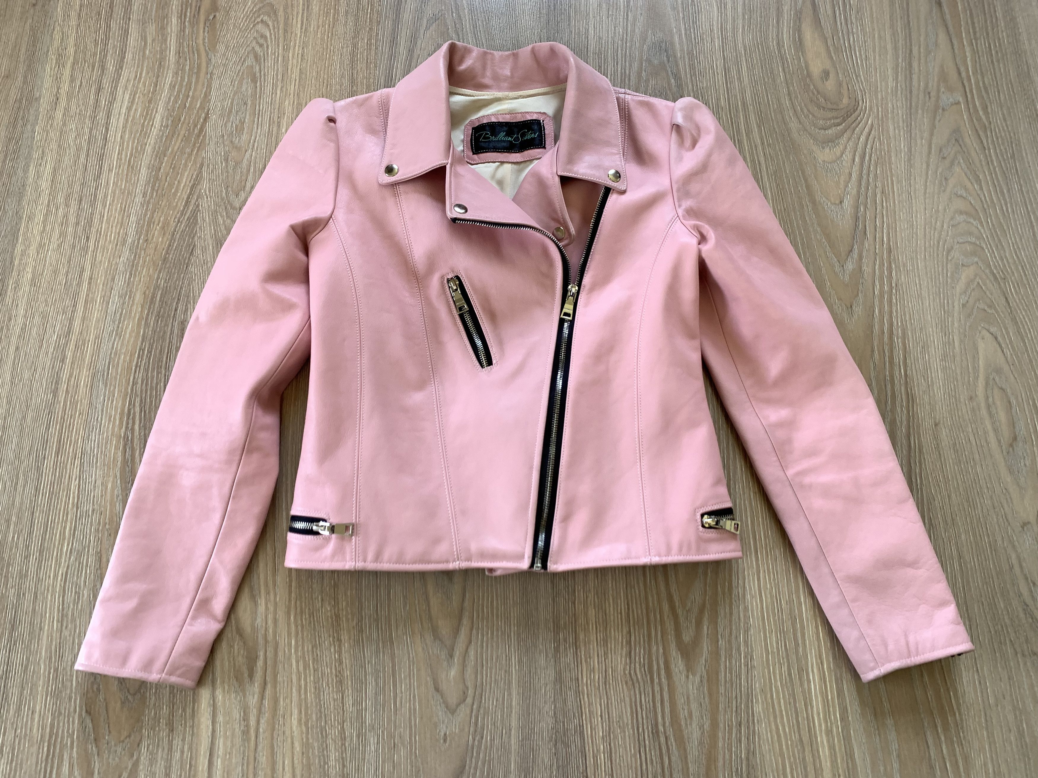 Designer Brilliant Sisters Pink Leather Biker Jacket Size XS / US 0-2 / IT 36-38 - 2 Thumbnail