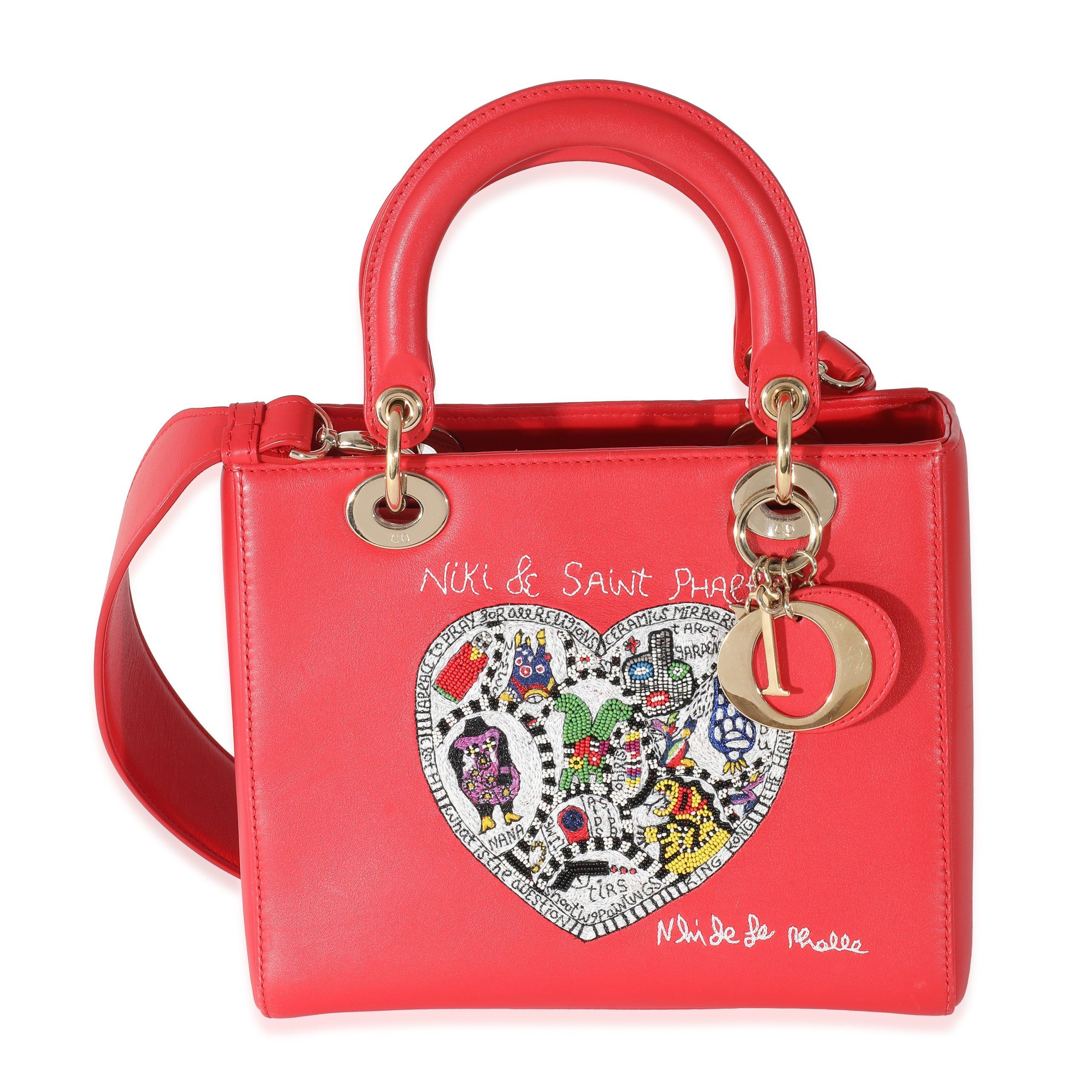 image of Dior Red Supple Calfskin Niki De Saint Phalle Medium Lady Dior, Women's