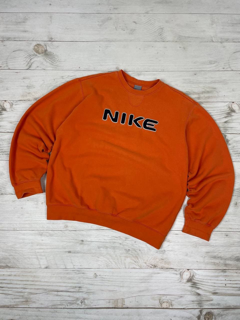 image of Nike Sweatshirt Swoosh Big Logo 90's Drill Y2K in Orange, Men's (Size Medium)
