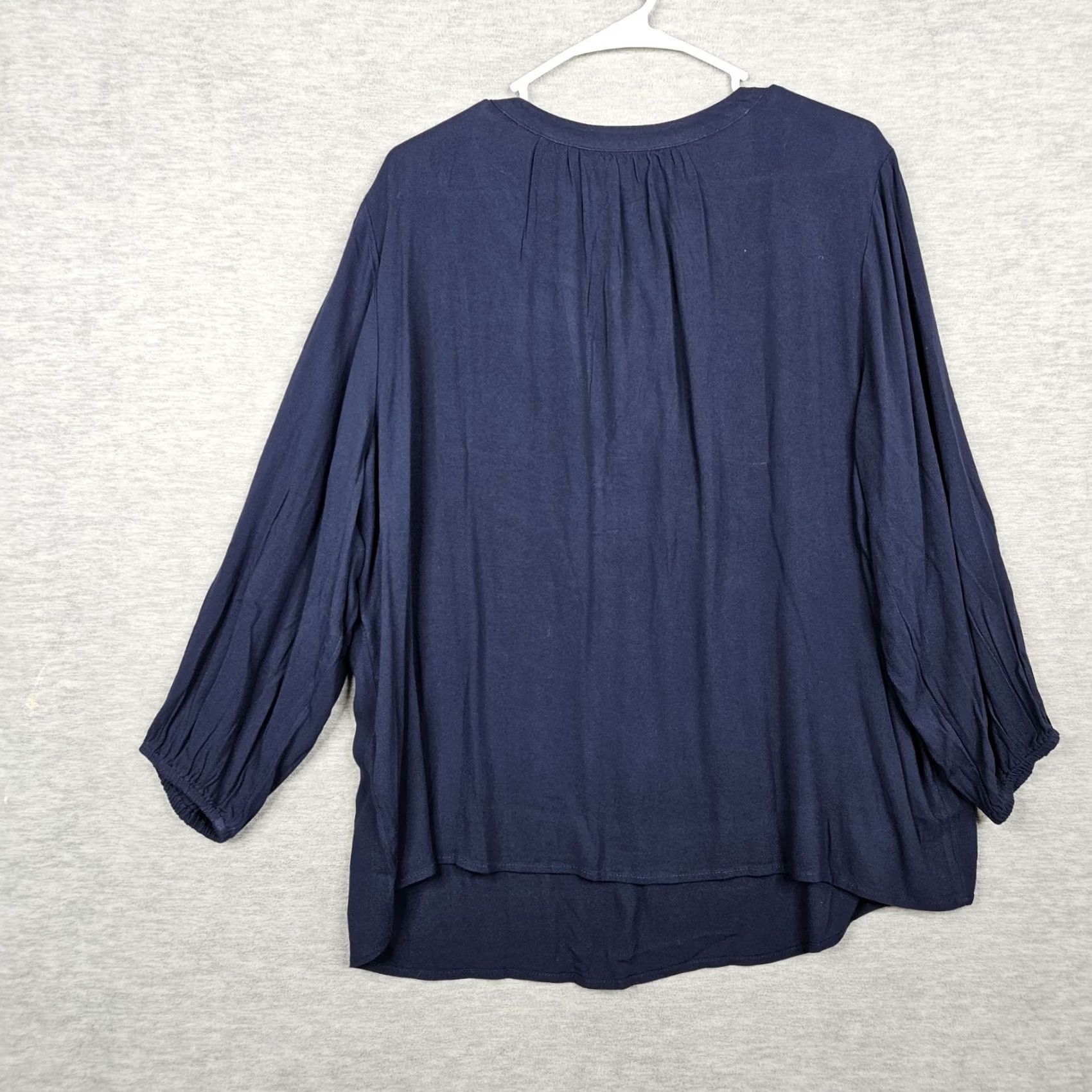 Vintage STYLE & Co. Industrial Blue V-Neck Peasnt Women's Blouse Size 2X Size XXL / US 16-18 / IT 52-54 - 2 Thumbnail