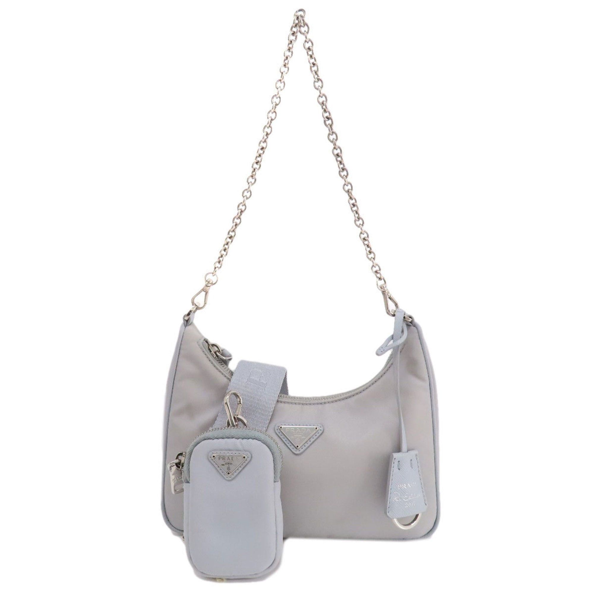 image of Prada 1Bh204 Metal Fittings Handbag Nylon Material Women's in Grey
