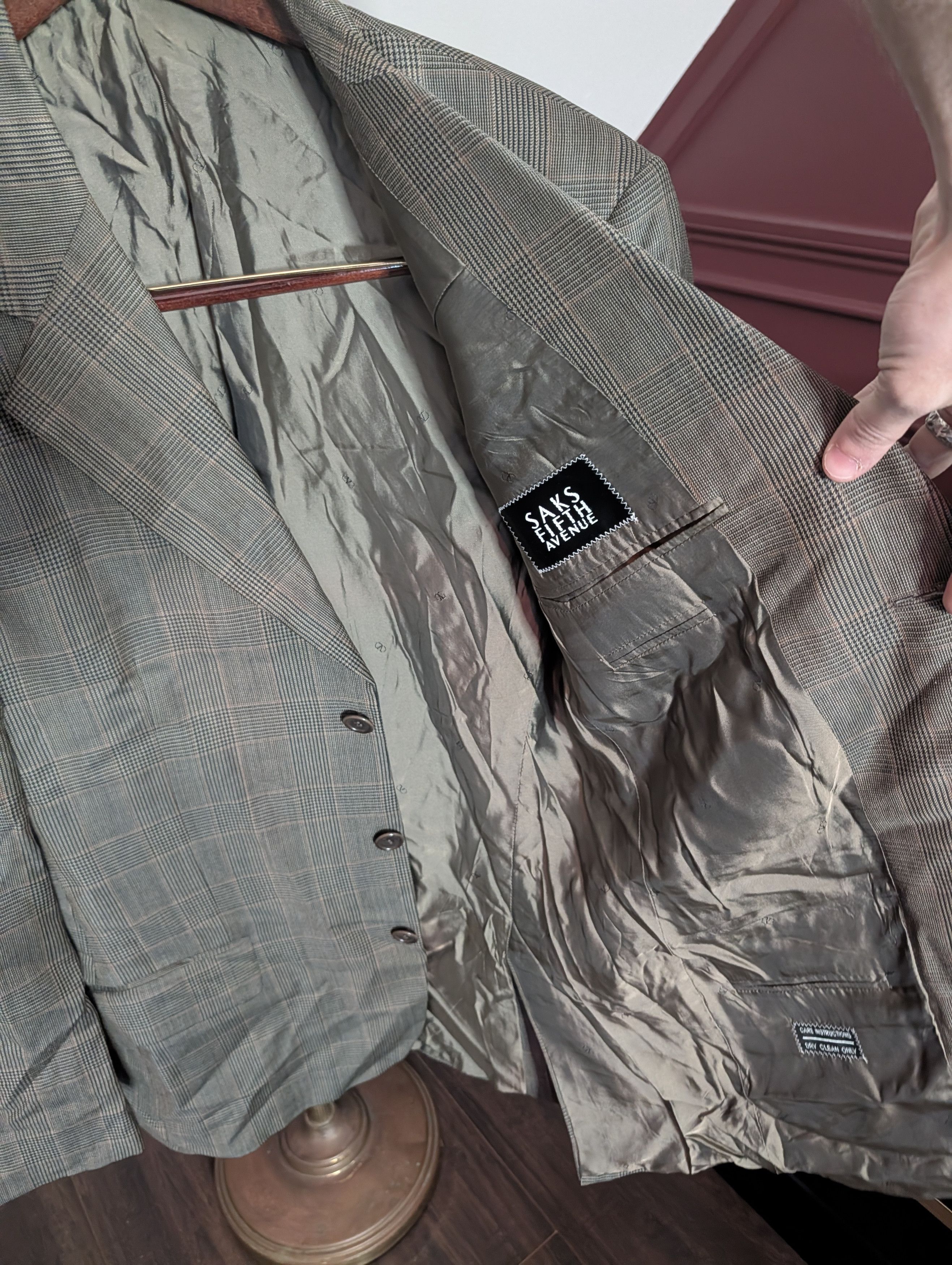 Valentino Houndstooth Plaid Saks Wool Italian Tailored Jacket 40L Size 40L - 9 Thumbnail
