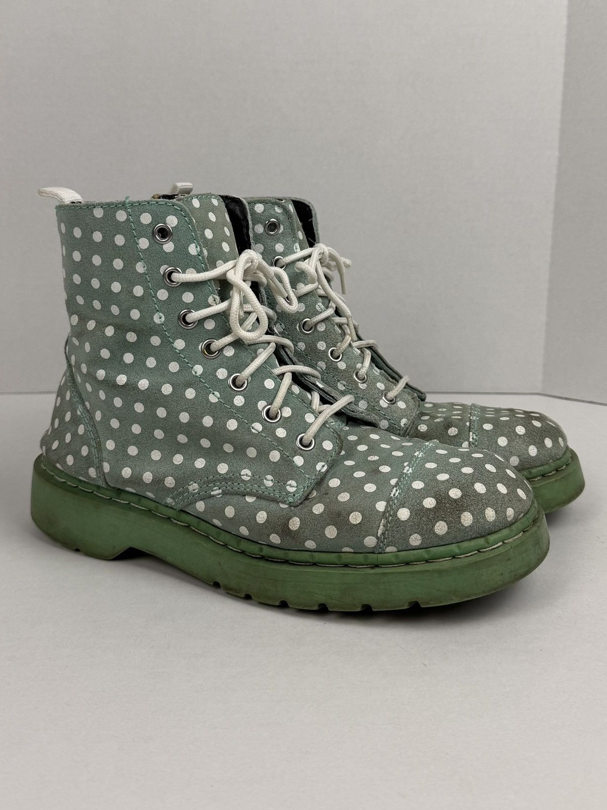 T.U.K. Footwear Anarchic TUK Boots Mint Polka Dots Anarchy Leather Combat Size US 10 / IT 40 - 1 Thumbnail