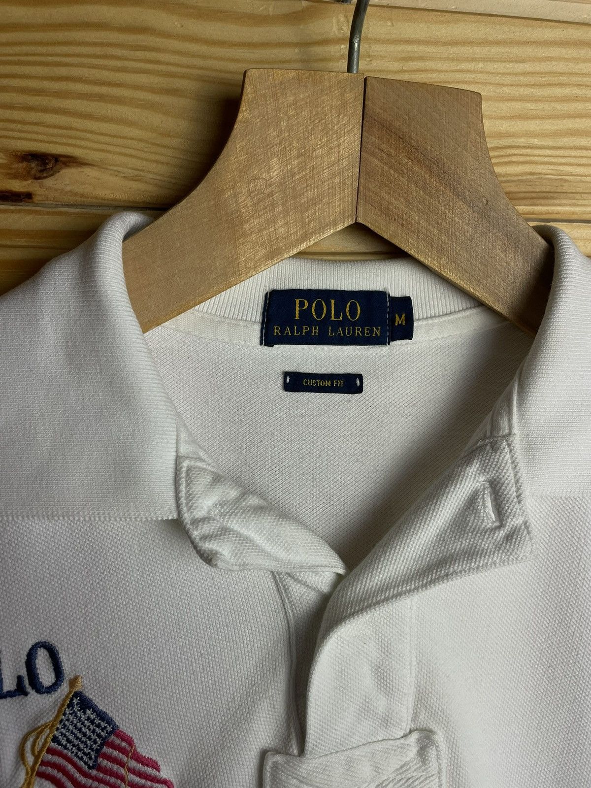 Polo Ralph Lauren × Vintage Polo Ralph Lauren Polo Shirt White With USA Flag Size US M / EU 48-50 / 2 - 3 Thumbnail