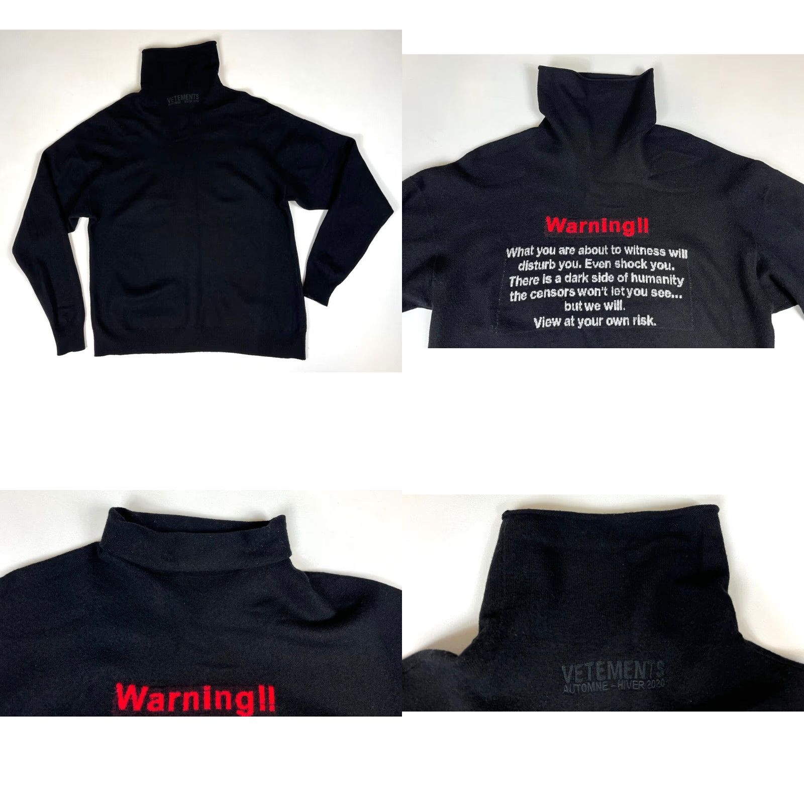 Vetements VETEMENTS Unisex Adult Turtle-Neck Sweater M Black Merino Wool Knit Pullover Slim Design Oversized Size US M / EU 48-50 / 2 - 8 Thumbnail