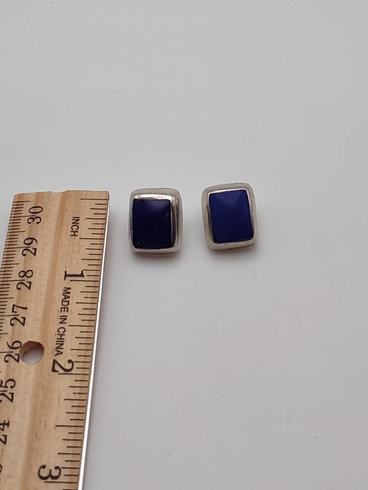 Sterling Silver Vintage Mexico 925 Sterling Blue Stone Stud Earrings Size ONE SIZE - 3 Thumbnail