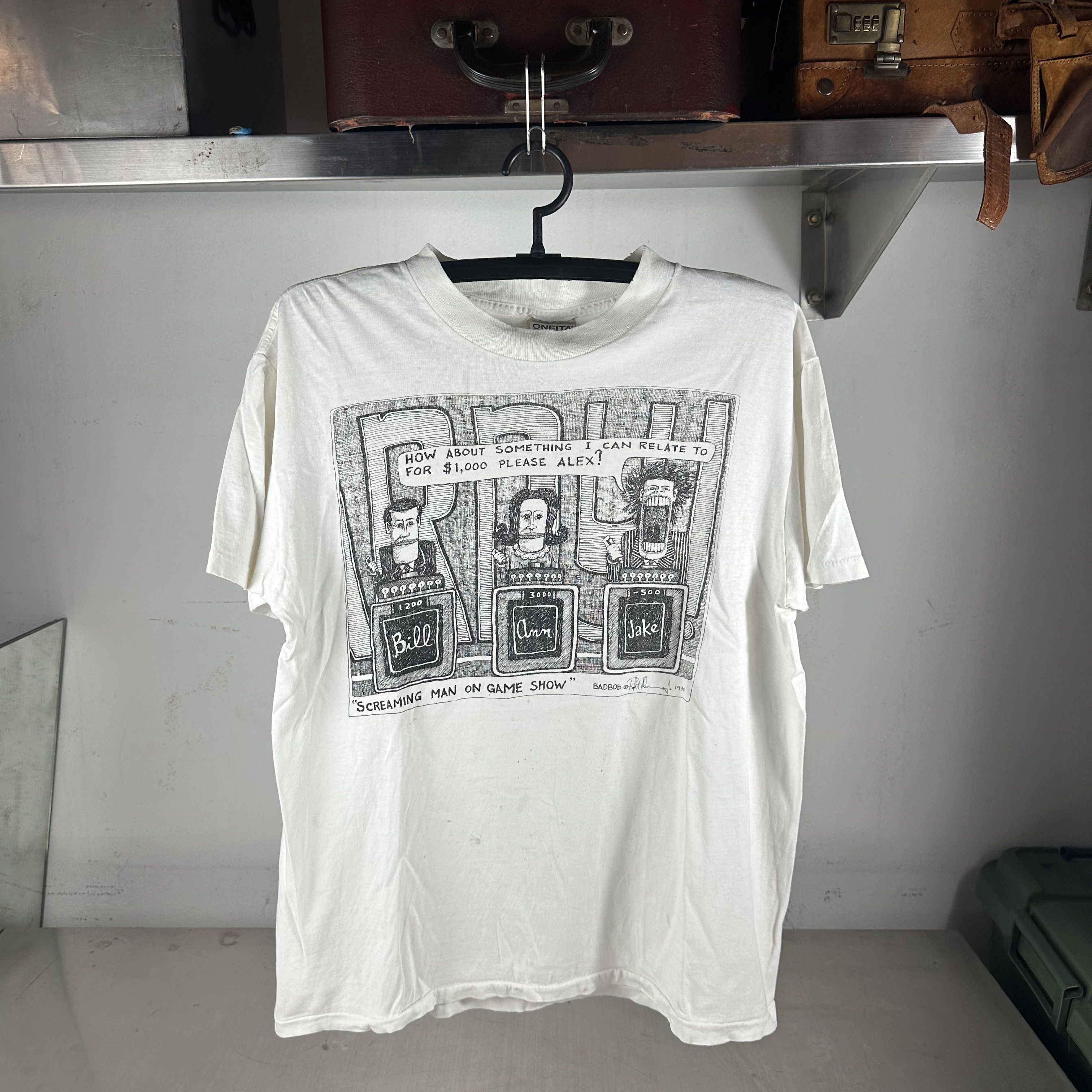 Vintage Vintage 1990 Bad Bob Screaming Man on Game Show Art T-shirt Size US L / EU 52-54 / 3 - 1 Thumbnail