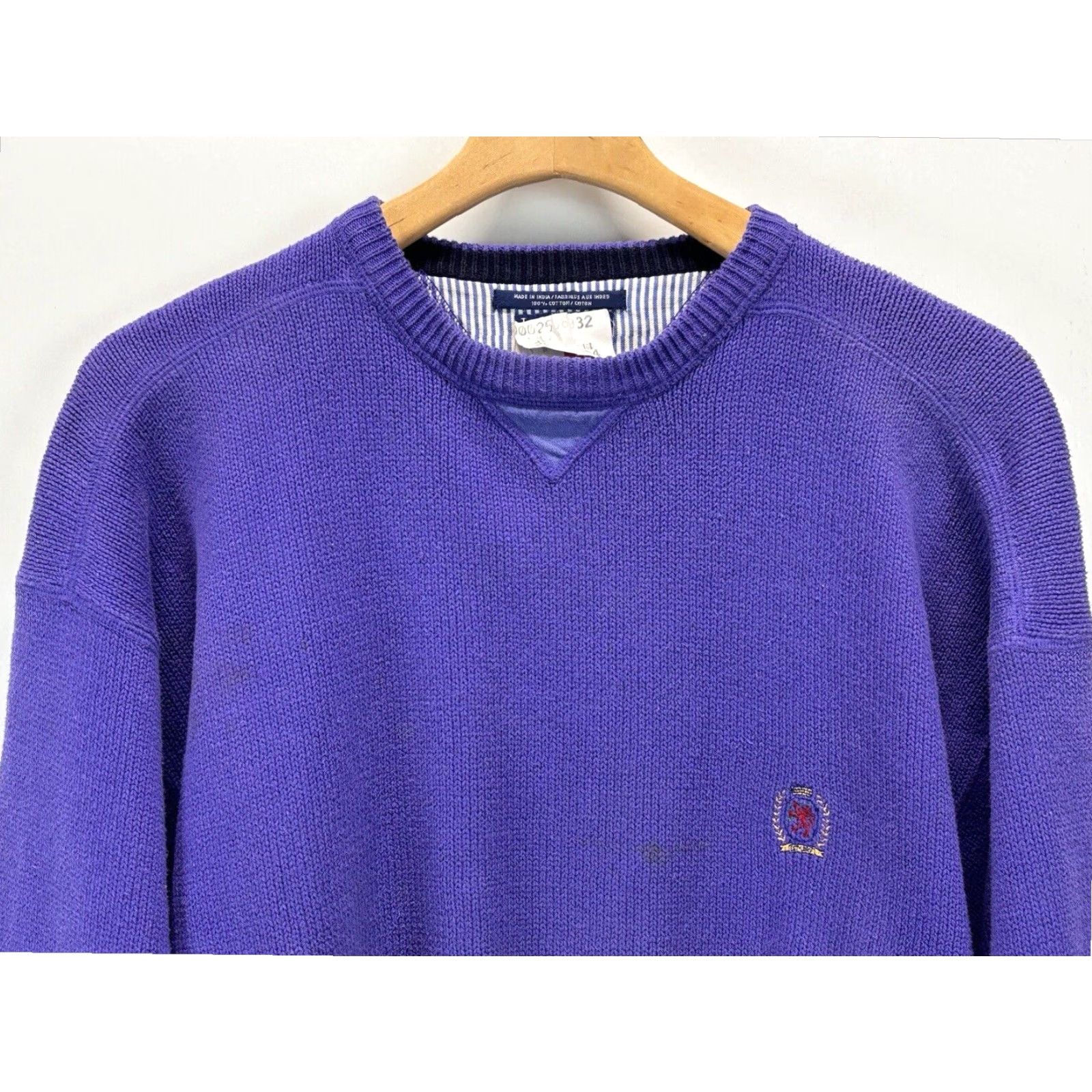 Tommy Hilfiger VINTAGE Tommy Hilfiger Crew Neck Knit Sweater Purple Mens Large 90s Cotton Pullover Size US L / EU 52-54 / 3 - 2 Thumbnail