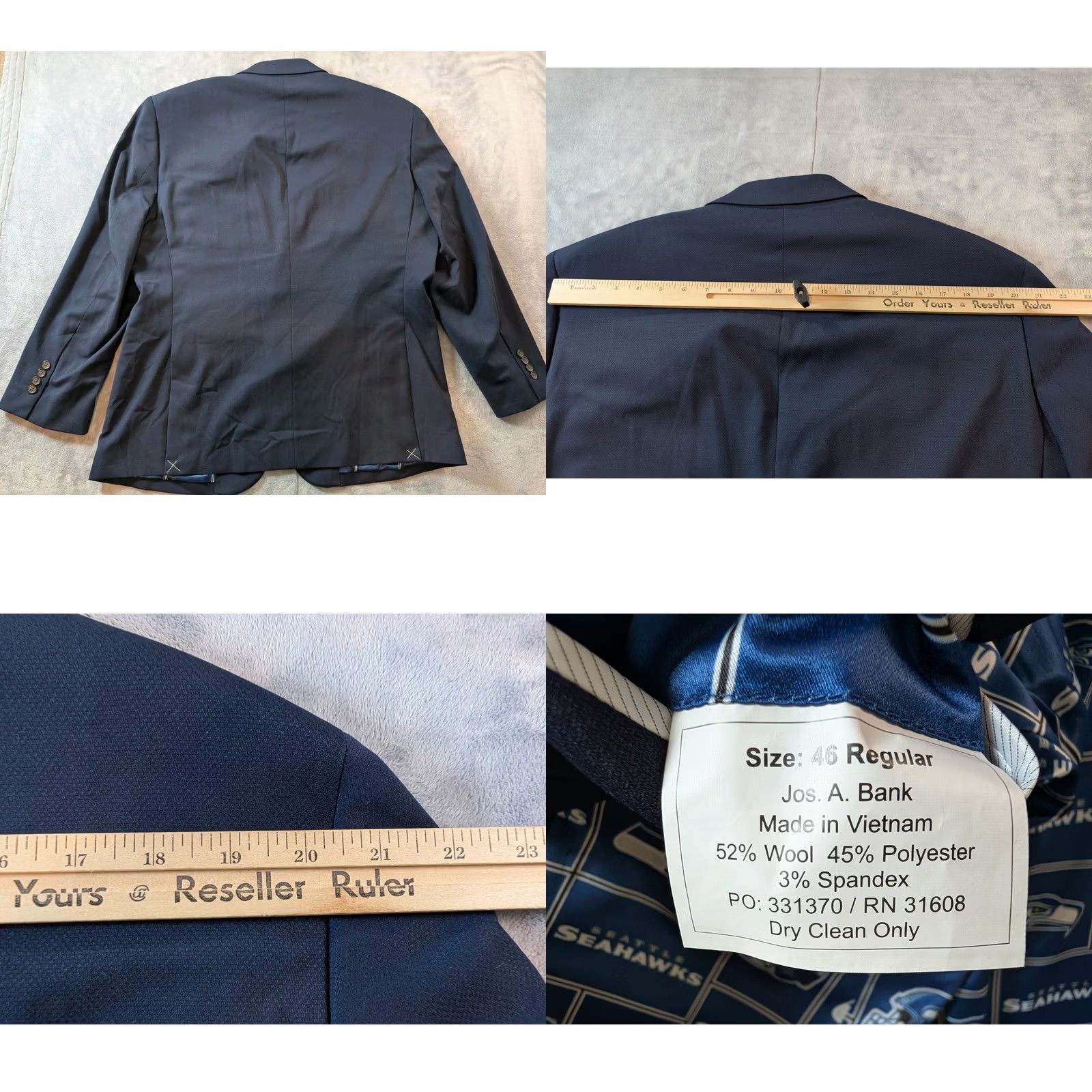 Jos. A. Bank Jos. A. Bank Blazer Jacket Sport Coat NFL Seattle Seahawks Navy Blue Men's 46R Blazer Men 46R Navy Blue Seattle Seahawks - Vintage: No Size 46R - 8 Thumbnail