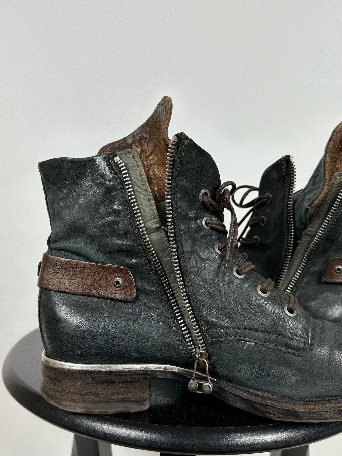 A.S.98 A.S.98. Airstep Navy Green Leather Biker Ankle Boots Size US 10 / IT 40 - 21 Thumbnail