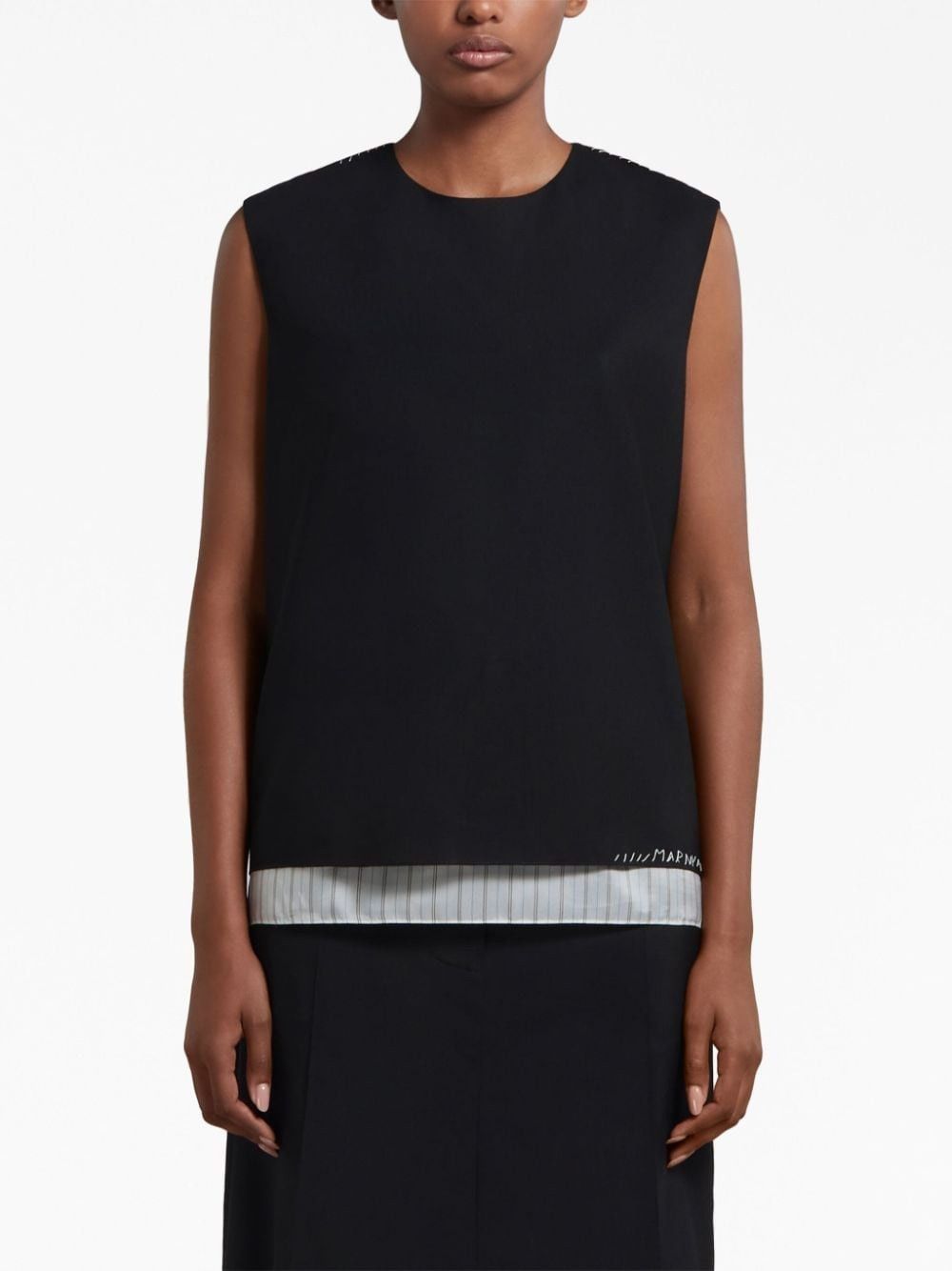 Marni oc11z0525 Stripe Detail Layered Blouse in Black Size L / US 10 / IT 46 - 2 Thumbnail