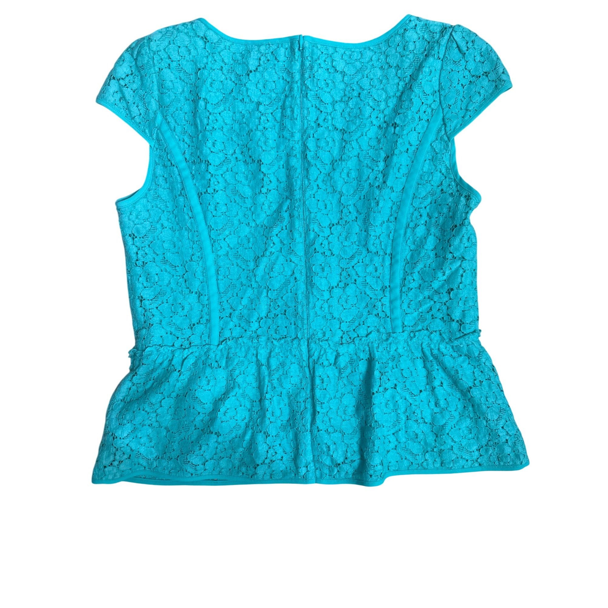 Ann Taylor Ann Taylor Size 4 Turquoise Lace Peplum Blouse Chic Romantic Size S / US 4 / IT 40 - 12 Thumbnail