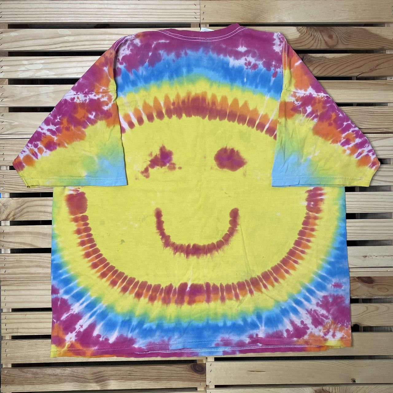 Gildan Vintage Smiley Face Tie-Dye Thrashed Hippie Tee Size 2XL Size US XXL / EU 58 / 5 - 2 Thumbnail