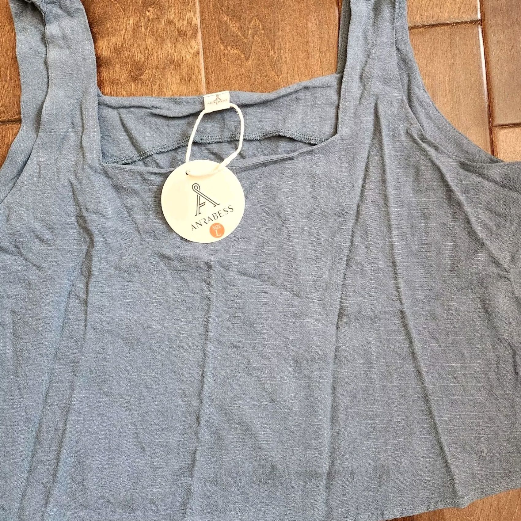 Vintage Anrebess Women's Tank Cropped Top - L Blue Linen Rayon Sleeveless Pullover NWT Casual Party/Cocktail Travel Size L / US 10 / IT 46 - 3 Thumbnail