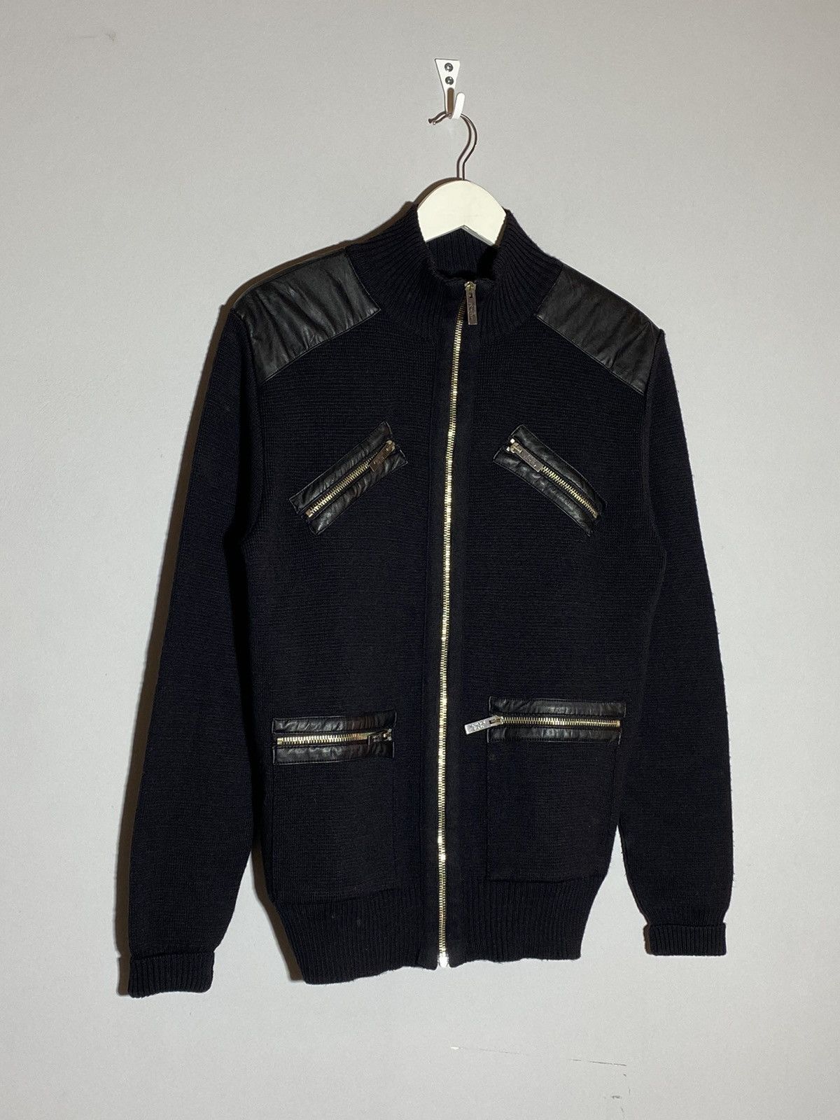 Versace Jeans Couture × Vintage Versace Jeans leather elements wool black zip up sweater Size US M / EU 48-50 / 2 - 2 Thumbnail