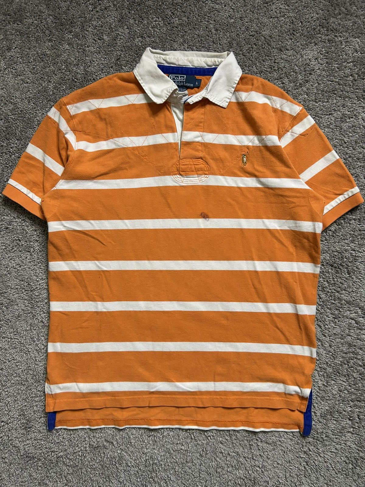 Polo Ralph Lauren Vintage 80s Polo Ralph Lauren Striped Rugby Orange Quilt Size US L / EU 52-54 / 3 - 1 Thumbnail