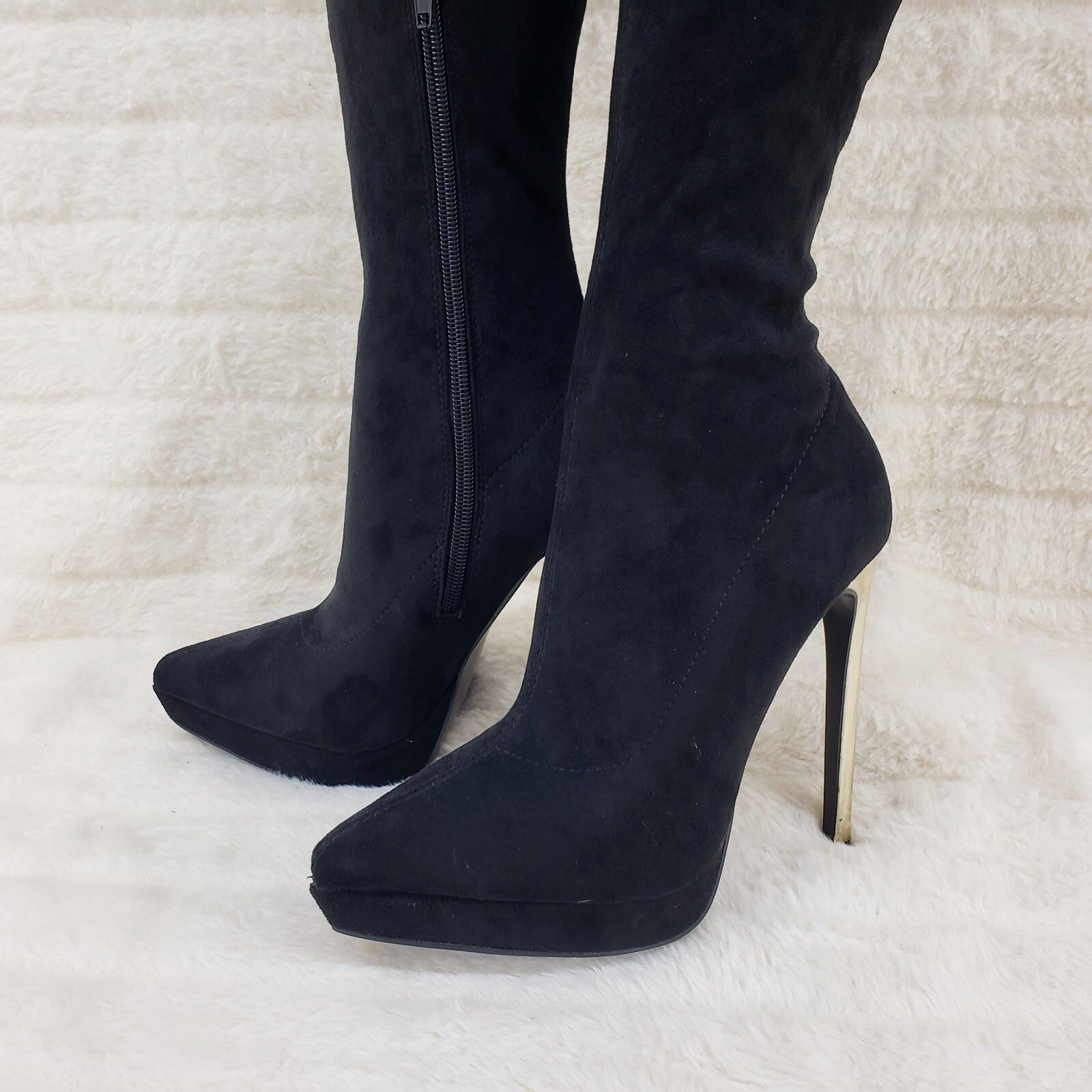 Other Girlz Revenge Faux Stretch Black Suede High Heel Pointy Toe Size US 8 / IT 38 - 7 Thumbnail