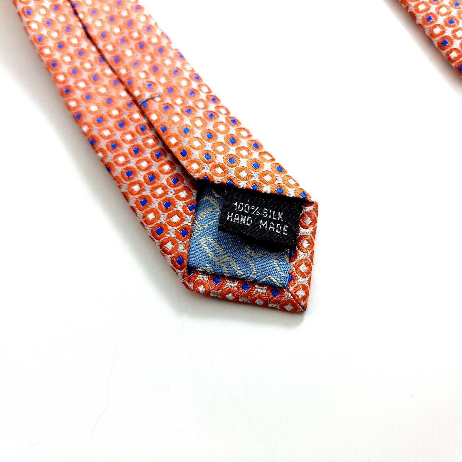Designer Belisi Woven Orange Blue Geometric Wide Silk Tie Size ONE SIZE - 5 Thumbnail