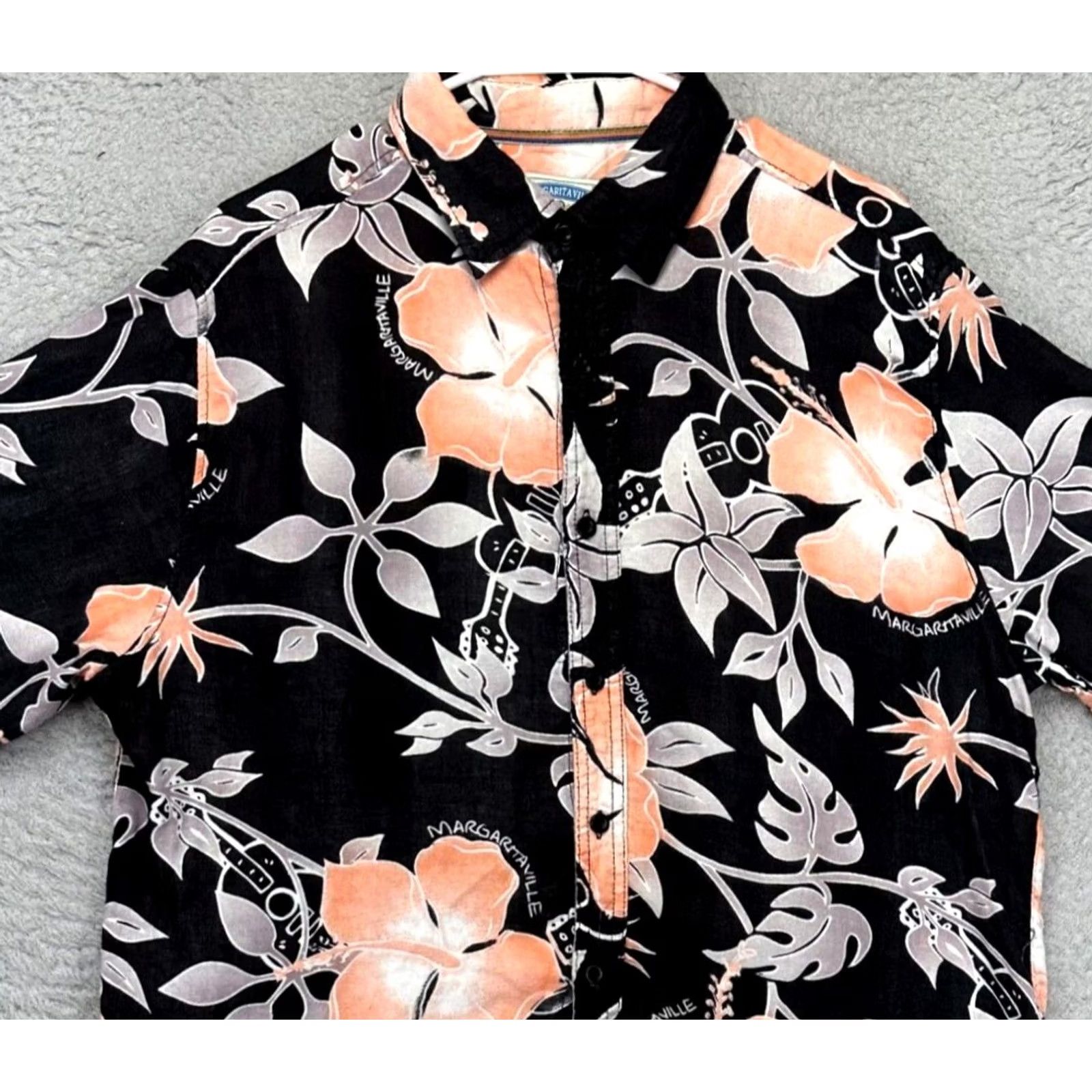 Vintage Margaritaville Button Up Shirt Mens Large Black Hawaiian Cotton Short Sleeve Floral 48 Chest Size US L / EU 52-54 / 3 - 2 Thumbnail