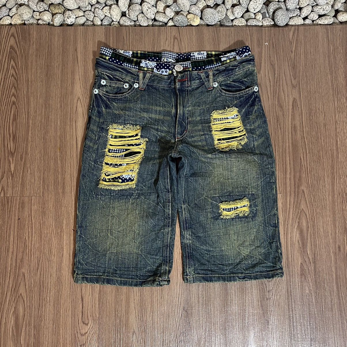 20471120 × Japanese Brand Jouer Aux Echecs double waist mudwash distressed denim jorts Size US 31 - 1 Thumbnail