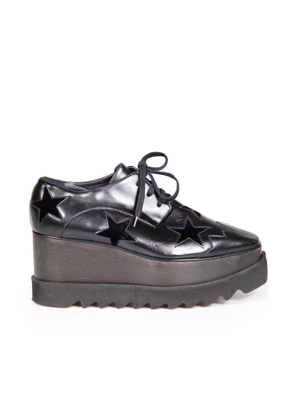image of Stella Mccartney Black Faux Leather Elyse Star Derby Platforms Shoes, Women's (Size 8)