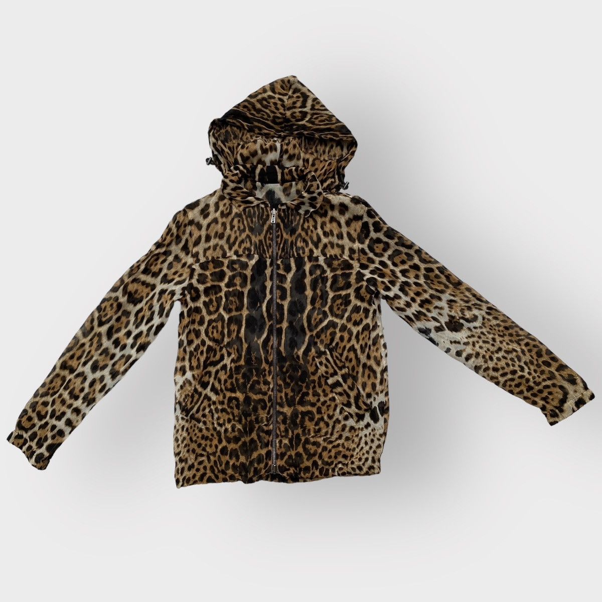 image of Tom Ford x YSL Rive Gauche By Tom Ford Ss02 Sheer Mesh Zip Hoodie Jacket in Leopard, Women's (Size 